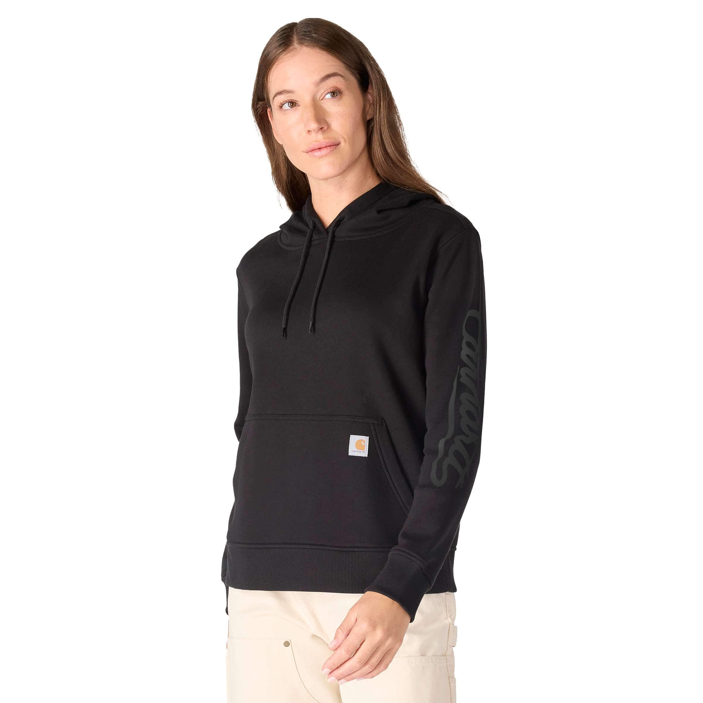 Women's sawyer script logo sleeve hoodie