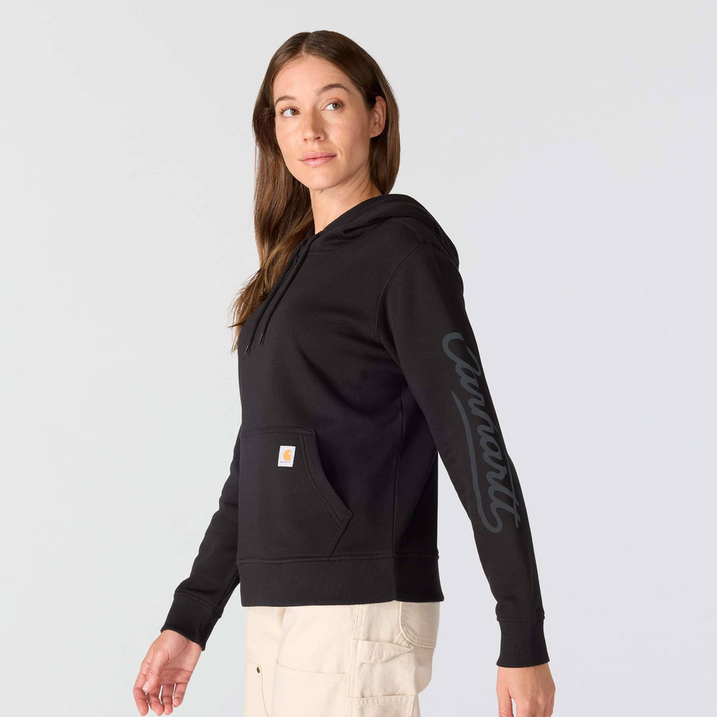 Women's sawyer script logo sleeve hoodie