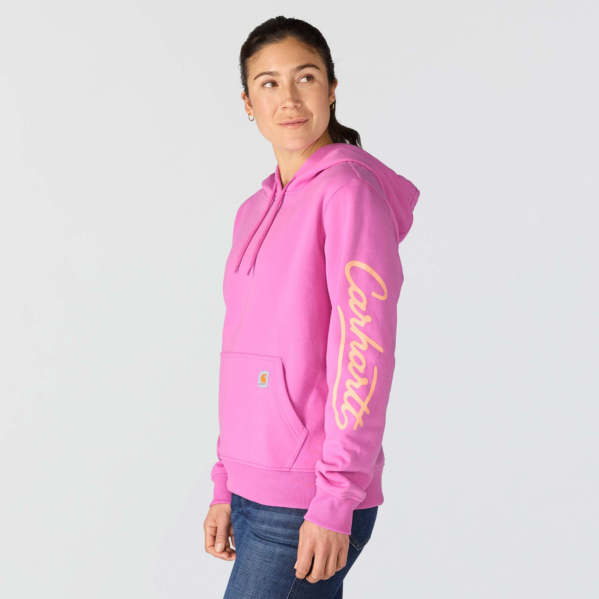 Women's sawyer script logo sleeve hoodie