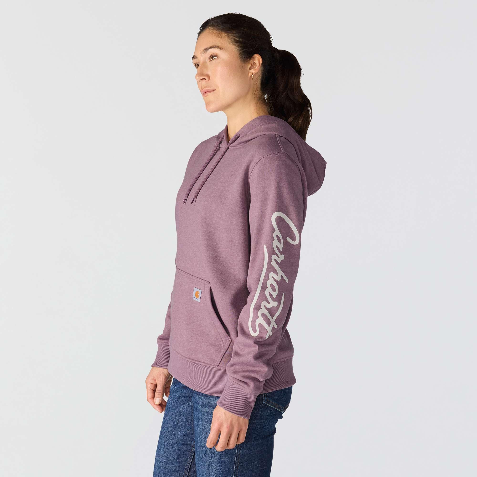 Women's sawyer script logo sleeve hoodie
