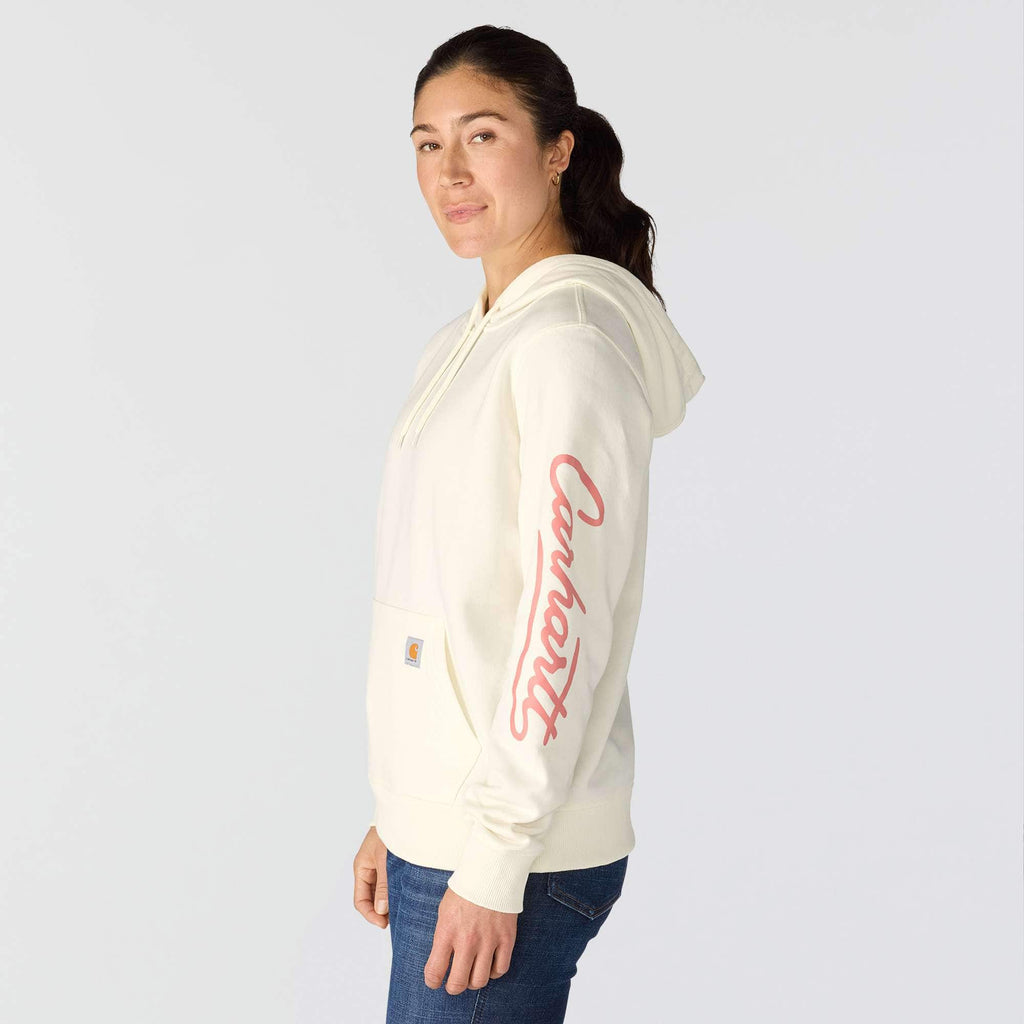 Women's sawyer script logo sleeve hoodie