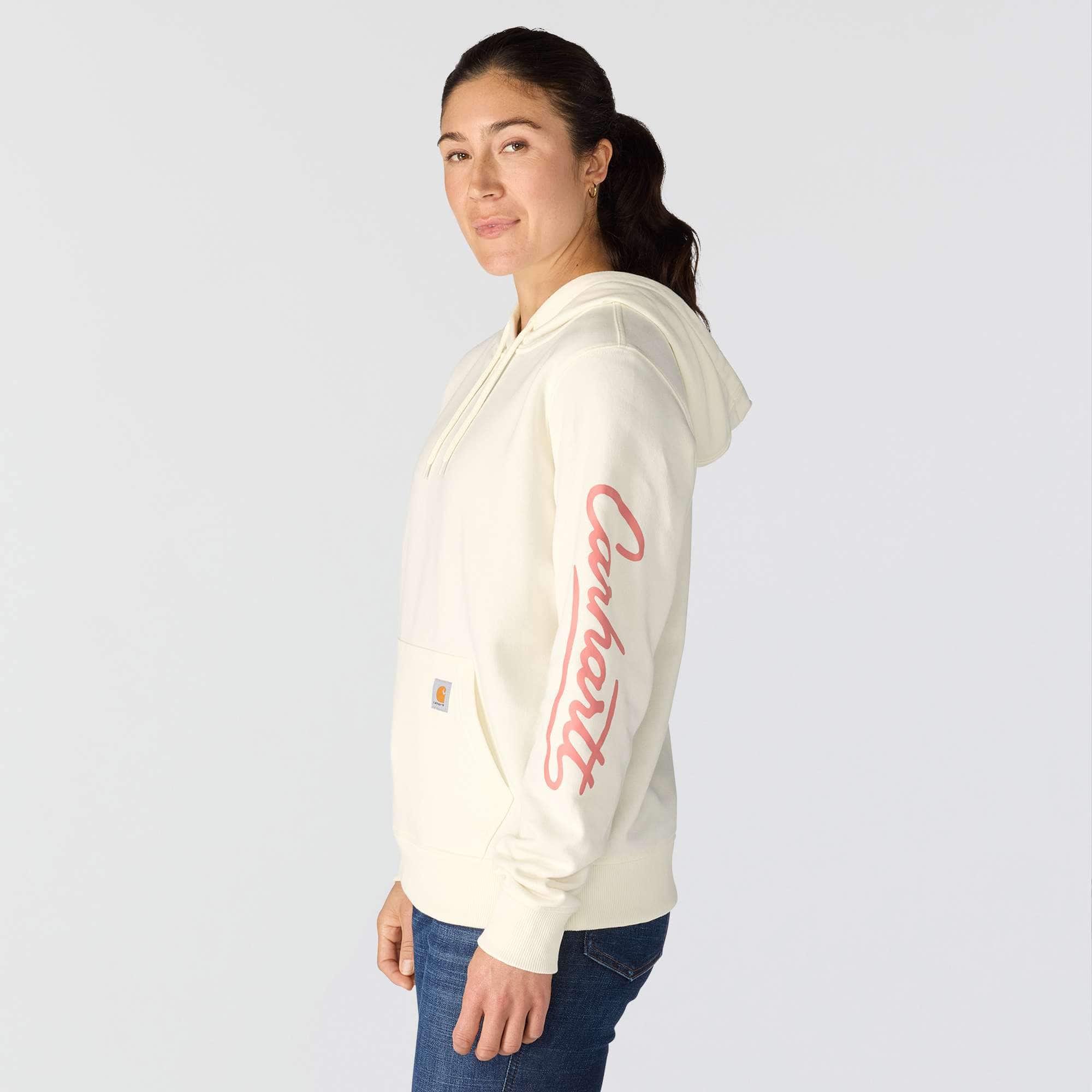 Women's sawyer script logo sleeve hoodie