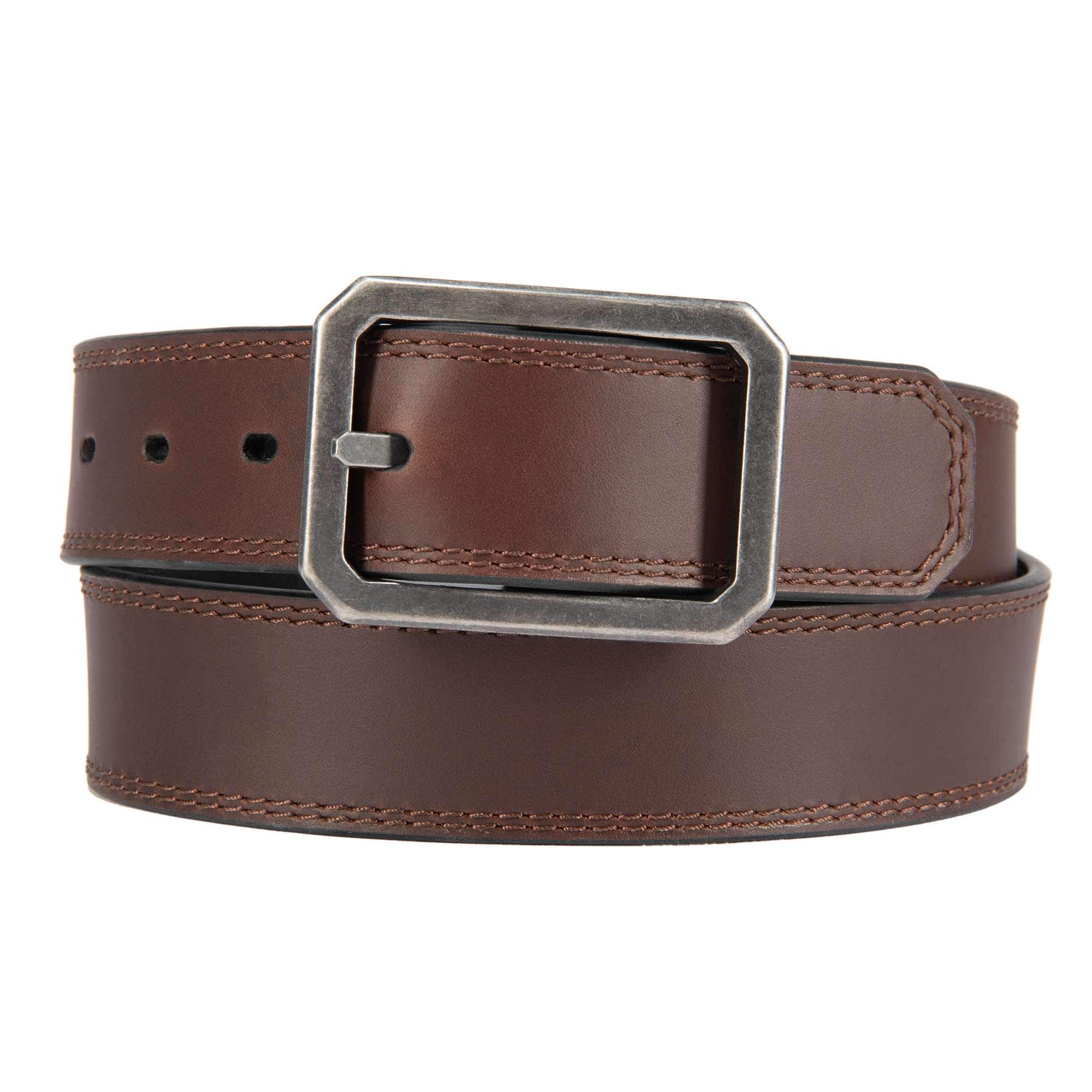 Leather reversible center bar buckle belt