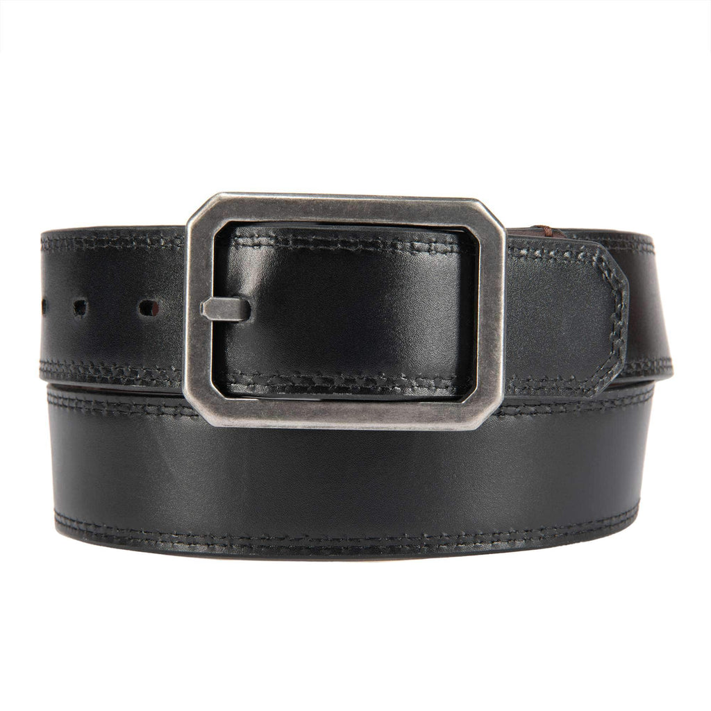 Leather reversible center bar buckle belt