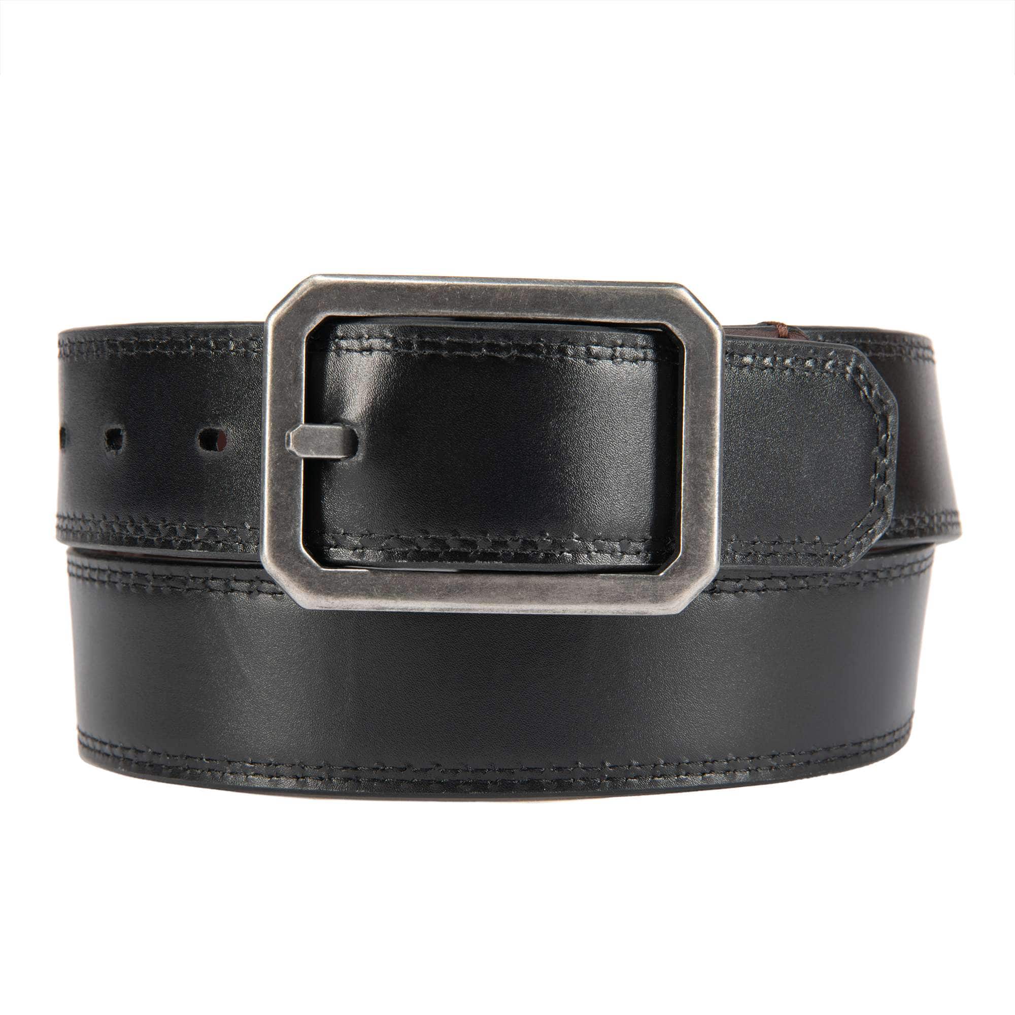 Leather reversible center bar buckle belt