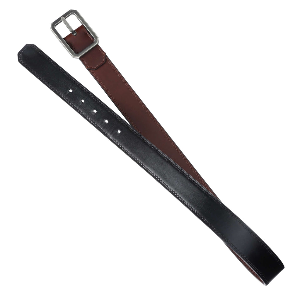 Leather reversible center bar buckle belt