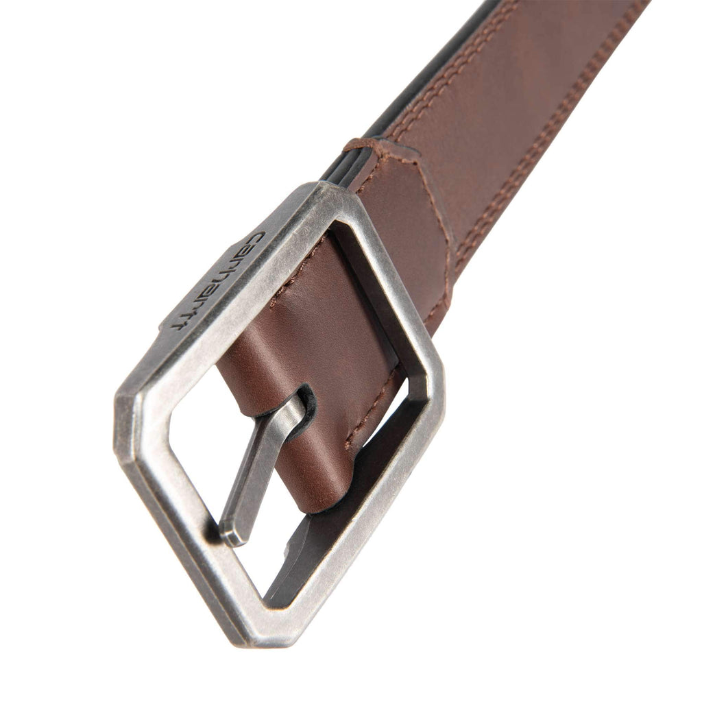 Leather reversible center bar buckle belt