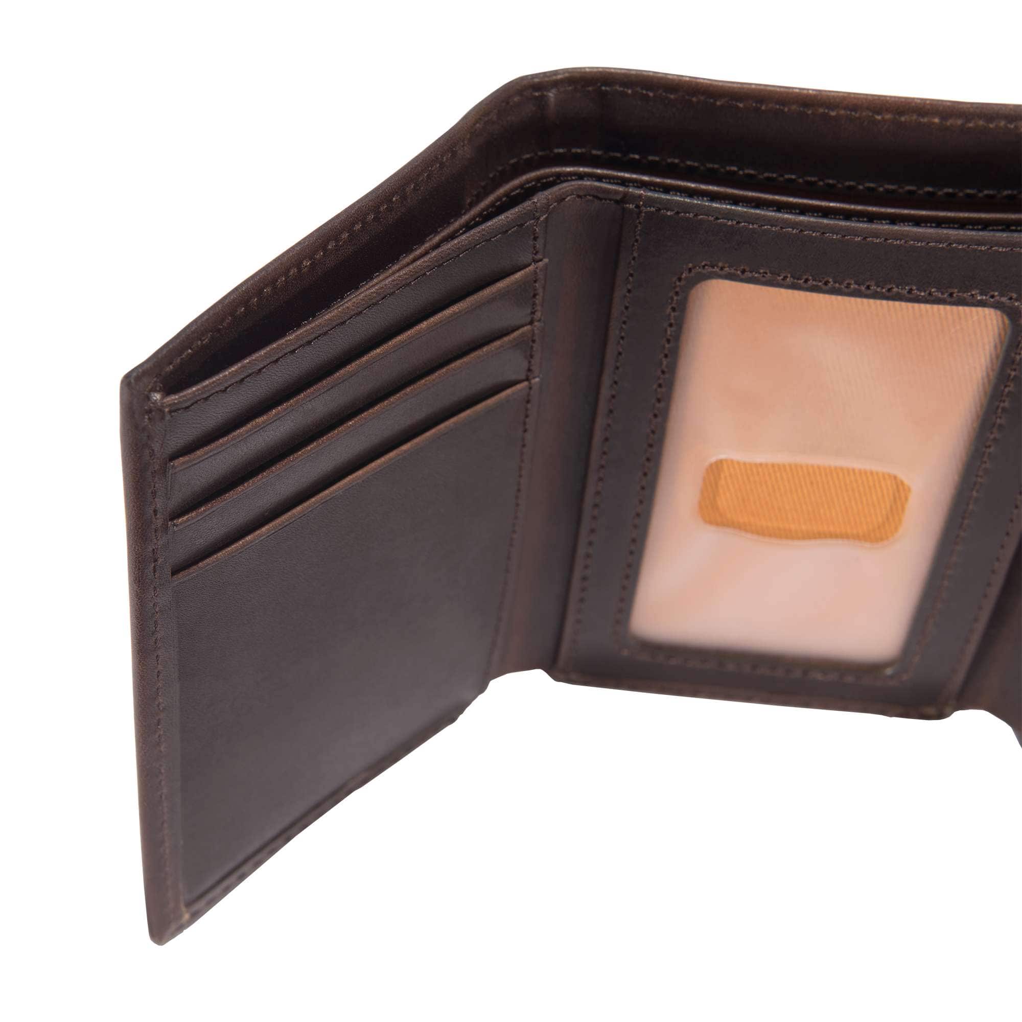 Oil tan leather trifold wallet