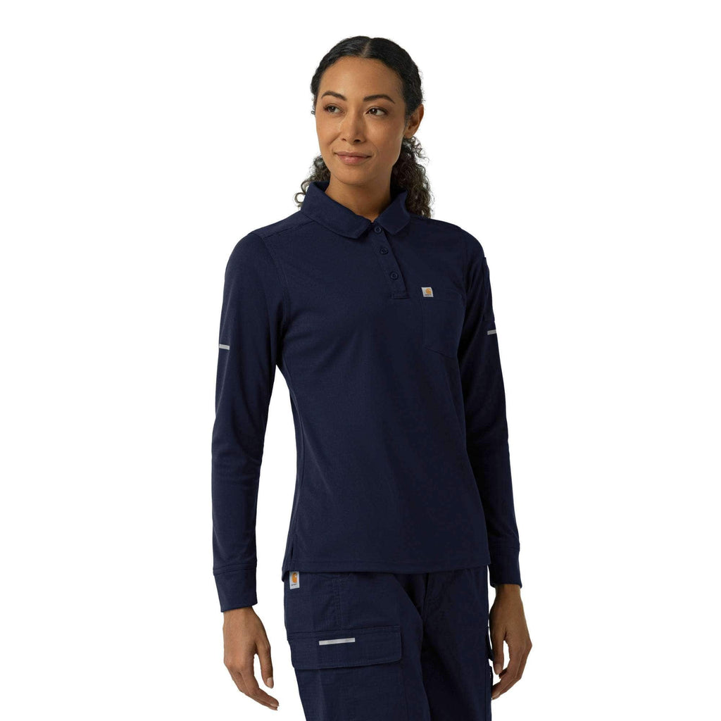 Women's rugged flex® rscu heavyweight long sleeve polo scrub top