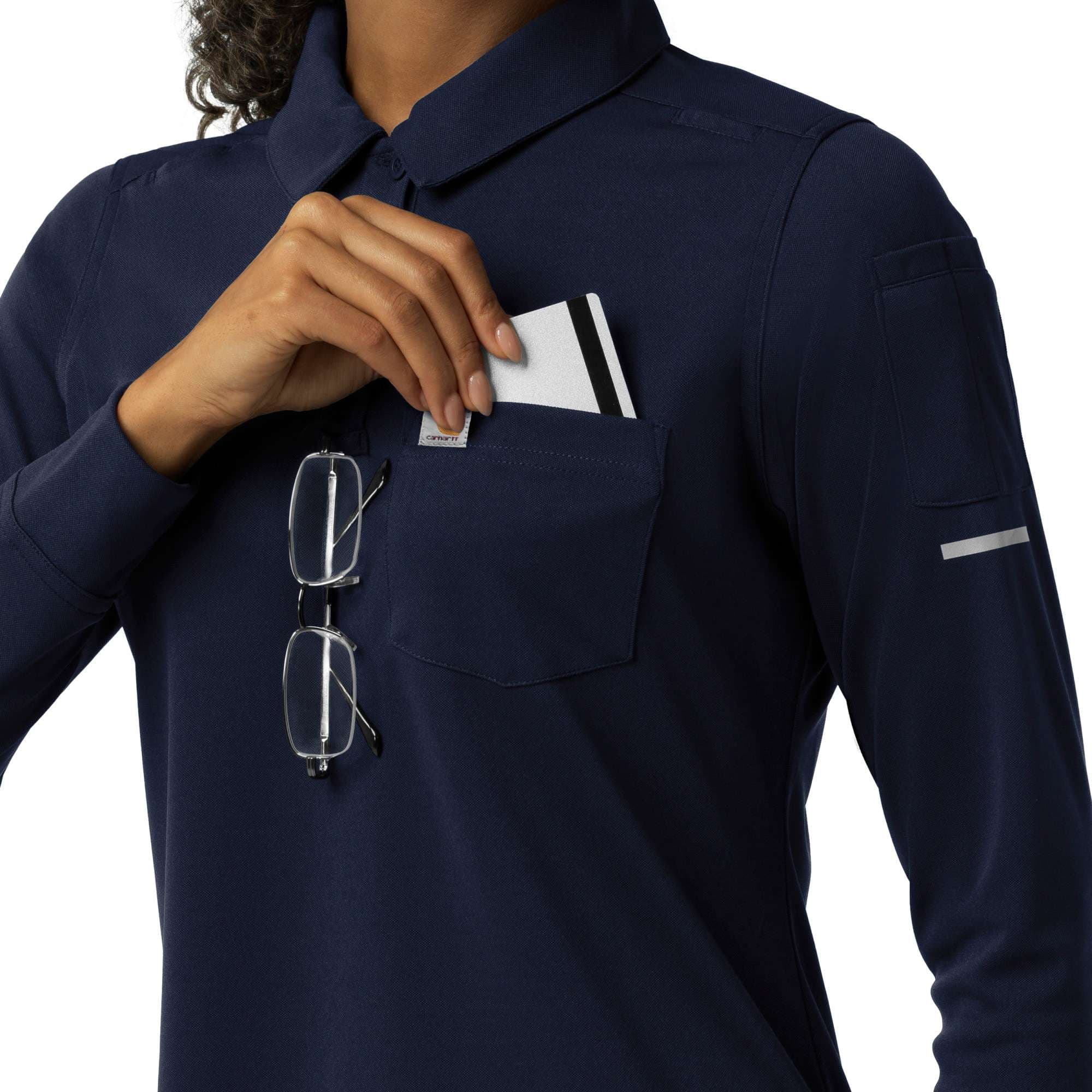 Women's rugged flex® rscu heavyweight long sleeve polo scrub top