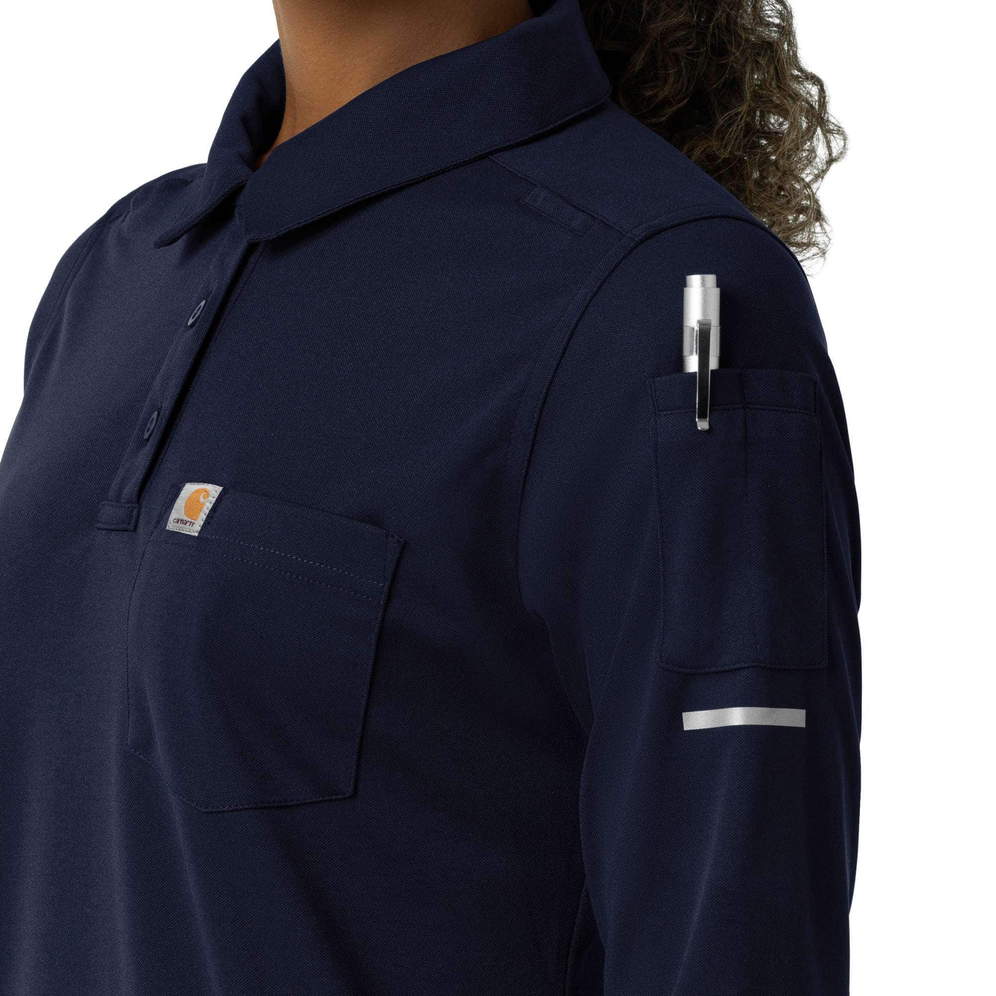 Women's rugged flex® rscu heavyweight long sleeve polo scrub top