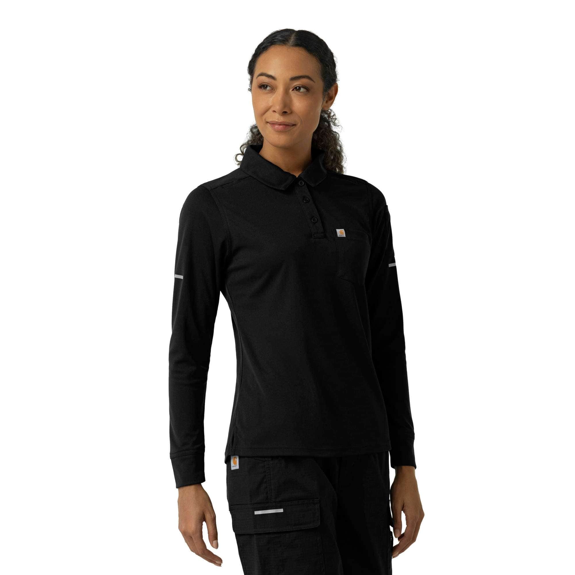 Women's rugged flex® rscu heavyweight long sleeve polo scrub top