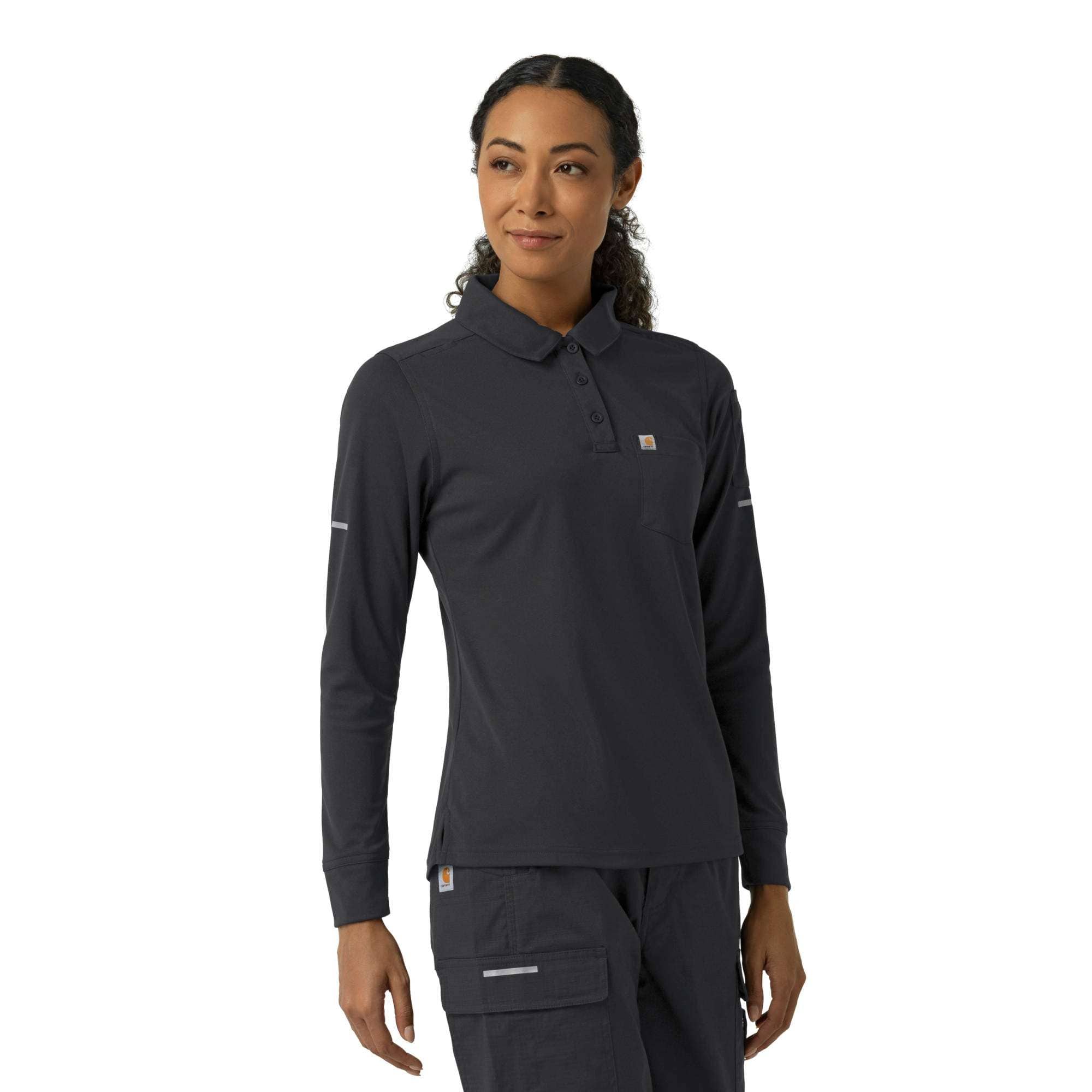 Women's rugged flex® rscu heavyweight long sleeve polo scrub top