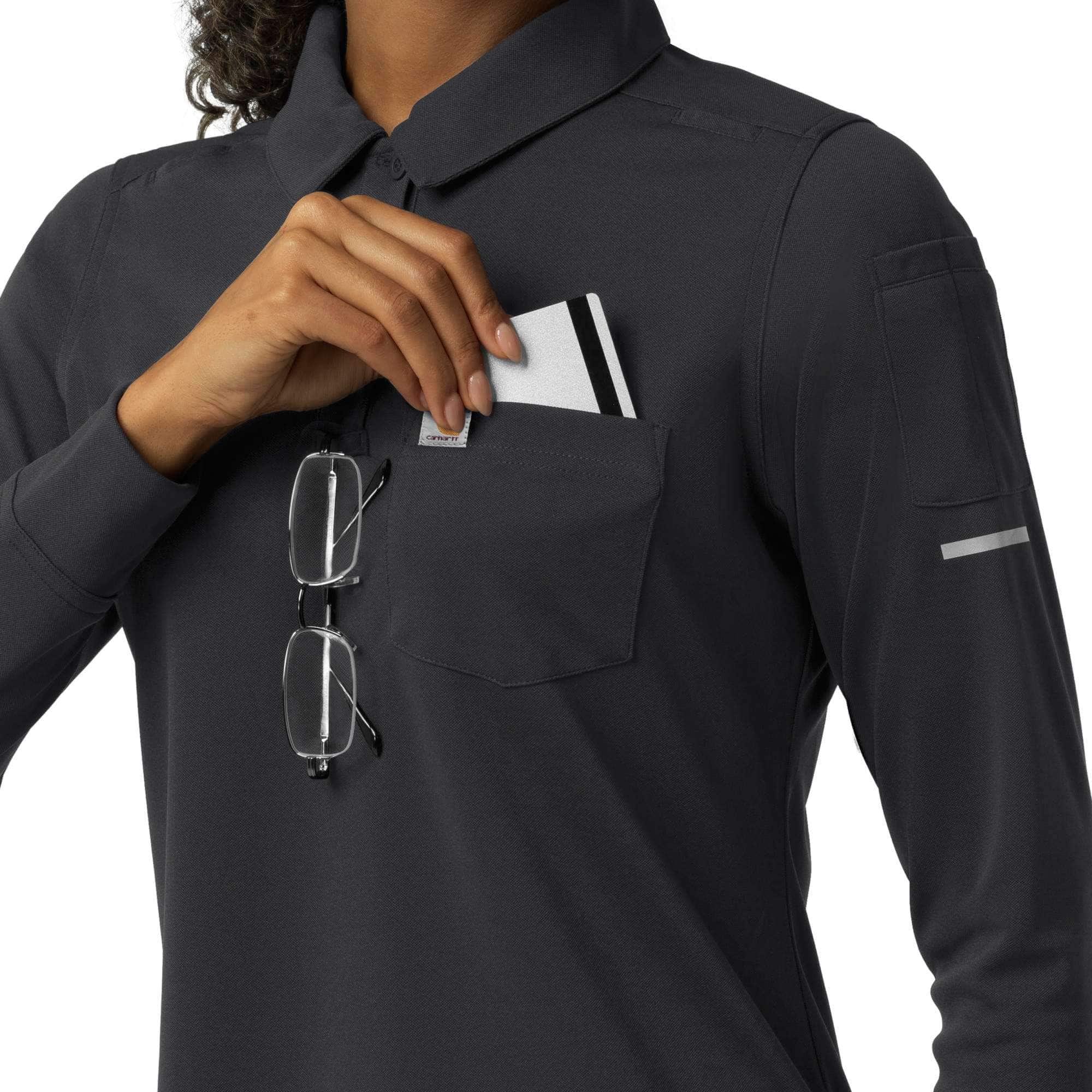 Women's rugged flex® rscu heavyweight long sleeve polo scrub top