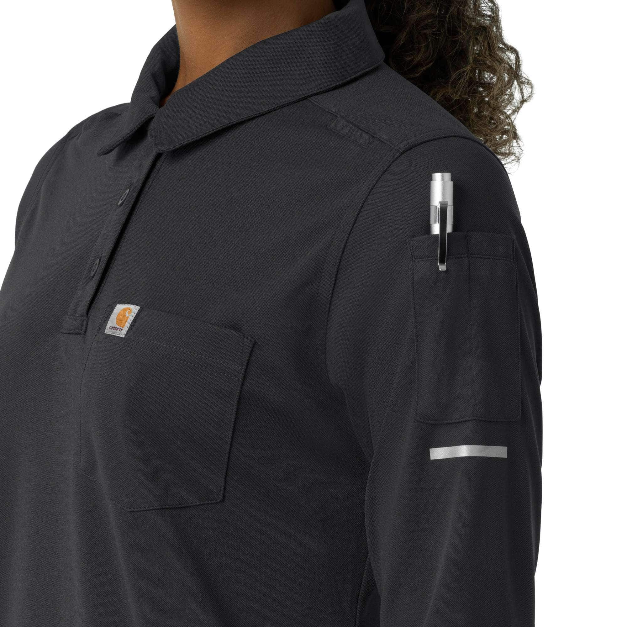 Women's rugged flex® rscu heavyweight long sleeve polo scrub top