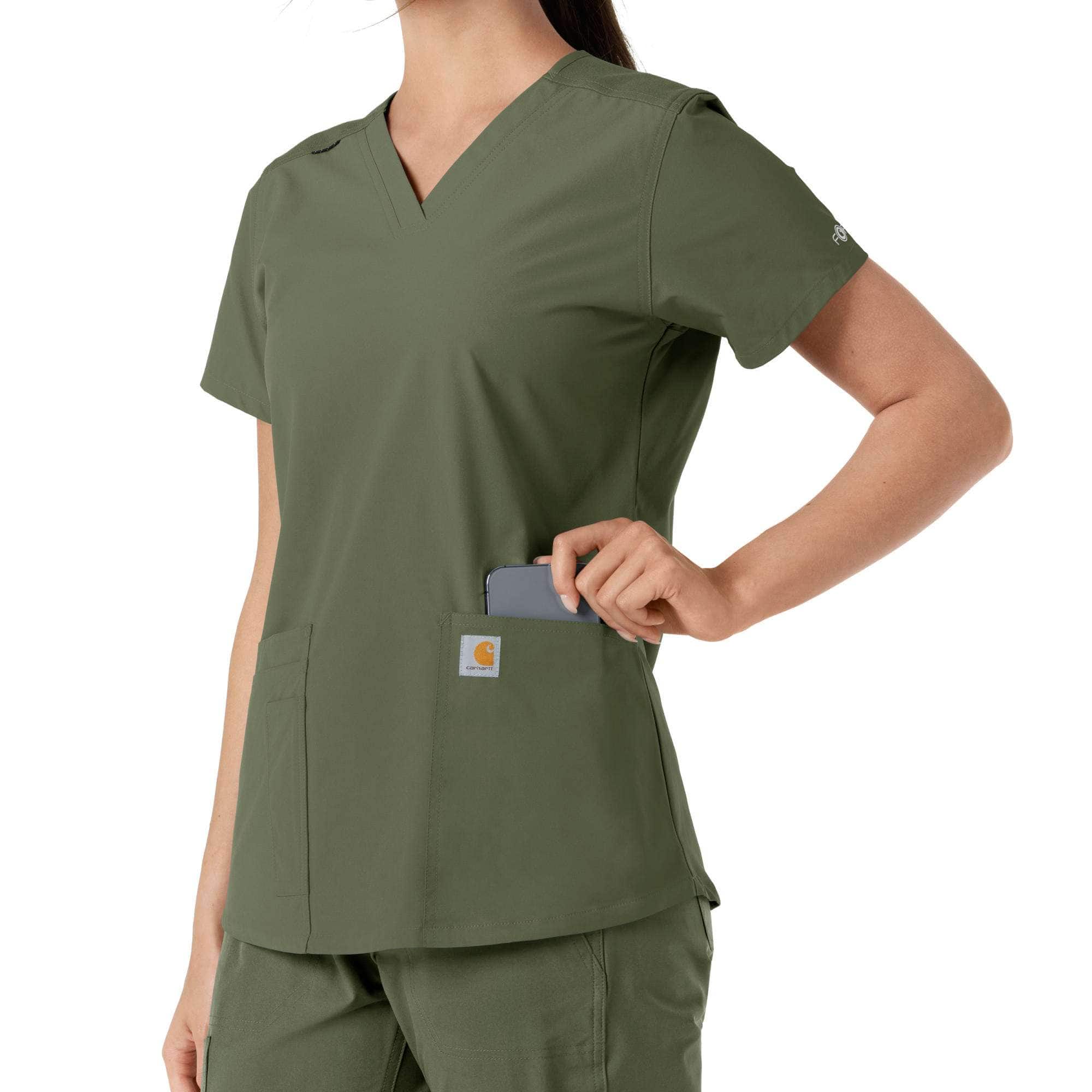 Women's force essentials v-neck knit panel scrub top