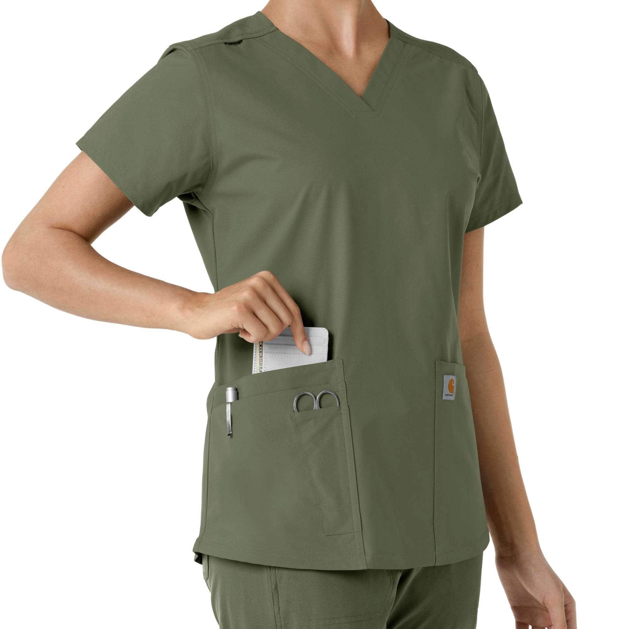Women's force essentials v-neck knit panel scrub top