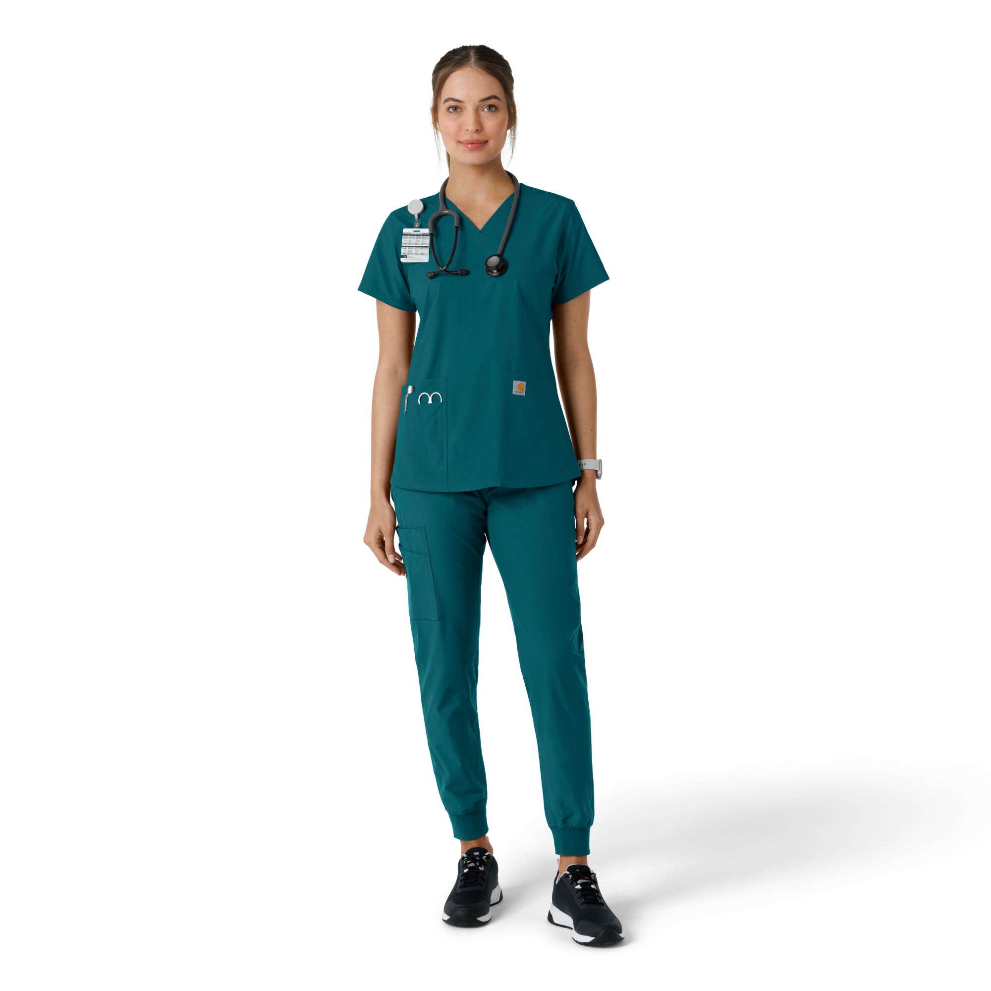 Women's force essentials v-neck knit panel scrub top
