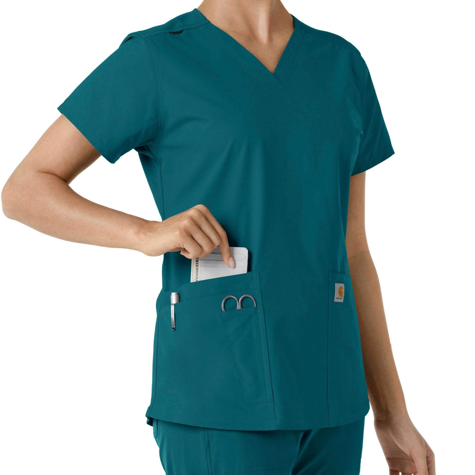 Women's force essentials v-neck knit panel scrub top