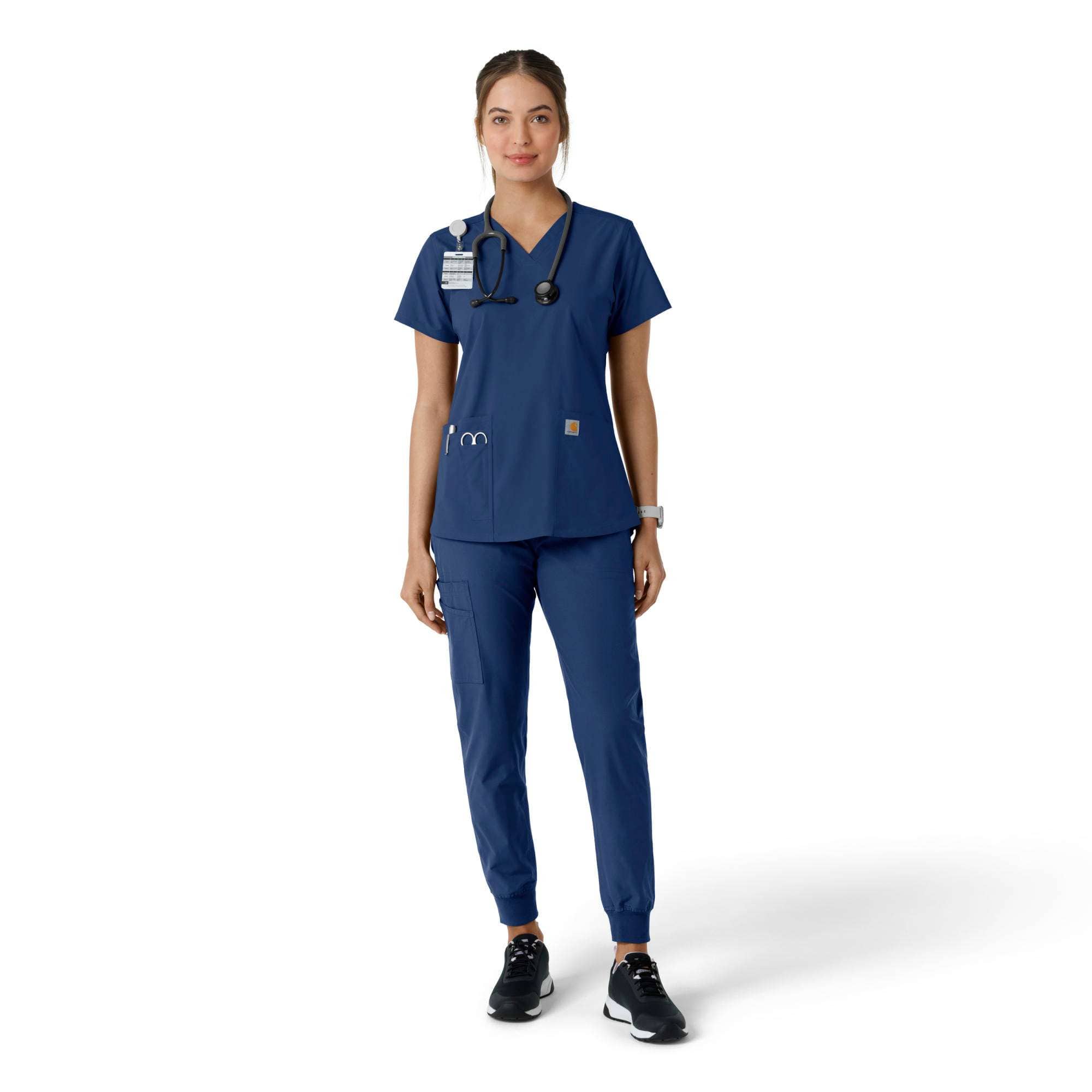 Women's force essentials v-neck knit panel scrub top