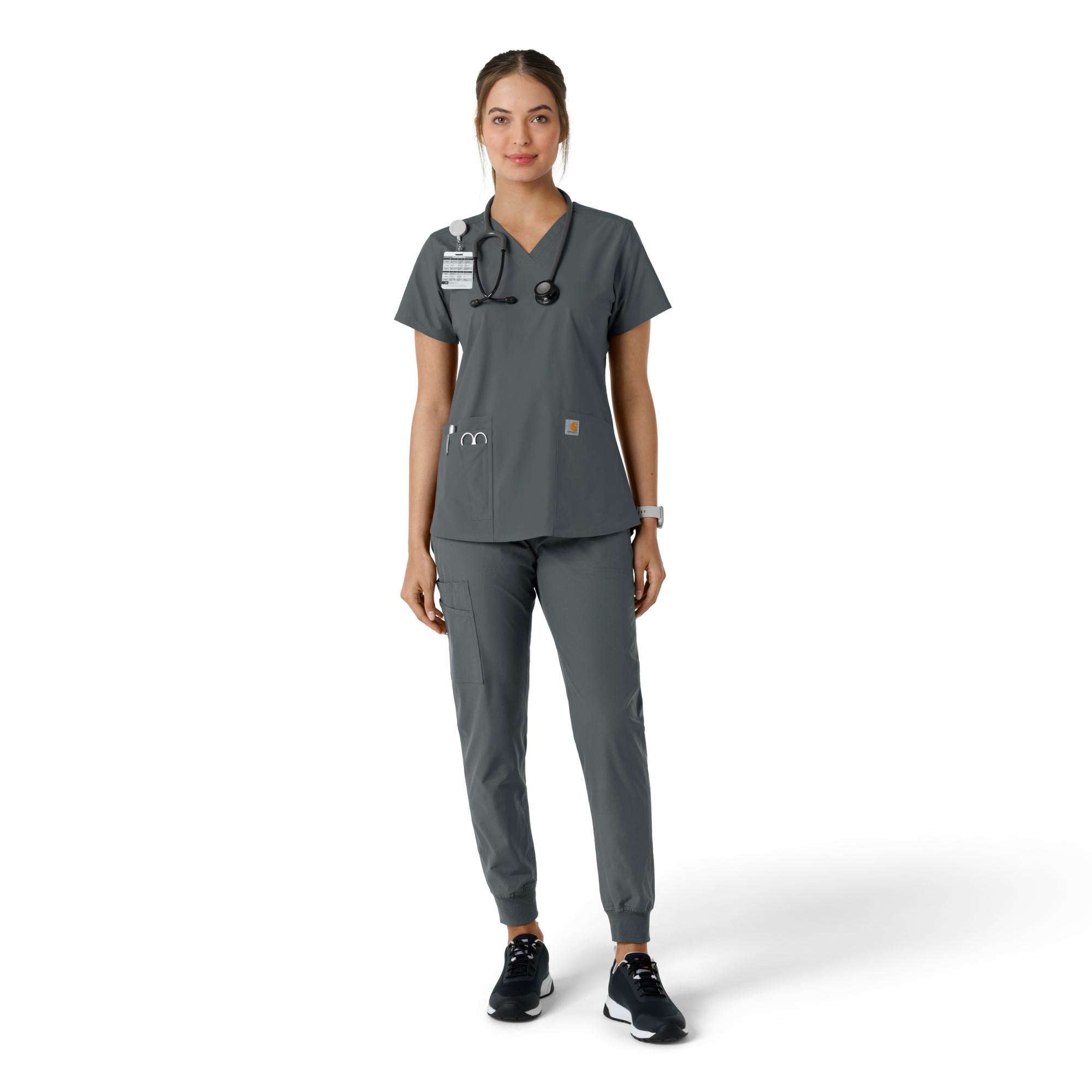Women's force essentials v-neck knit panel scrub top