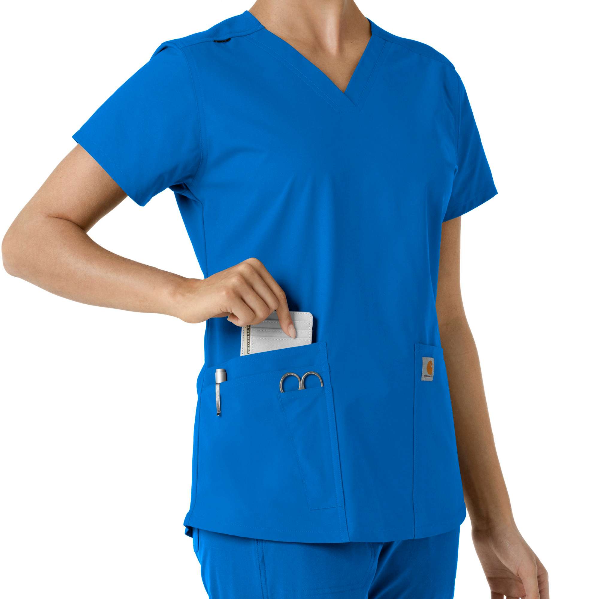 Women's force essentials v-neck knit panel scrub top
