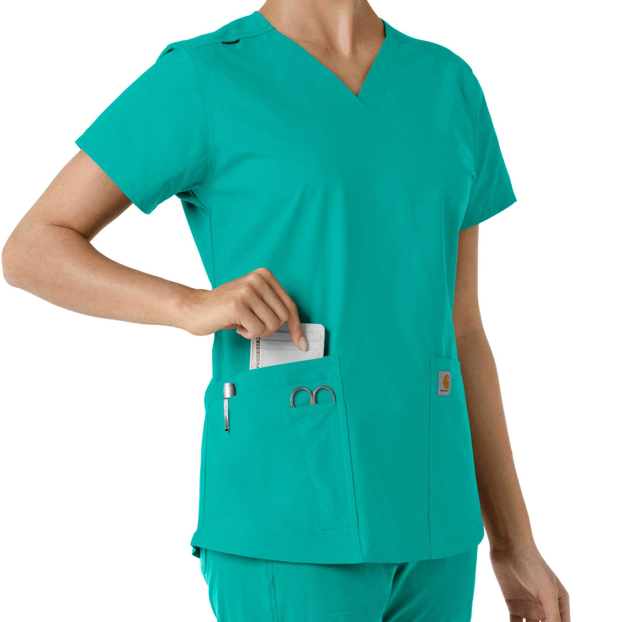 Women's force essentials v-neck knit panel scrub top