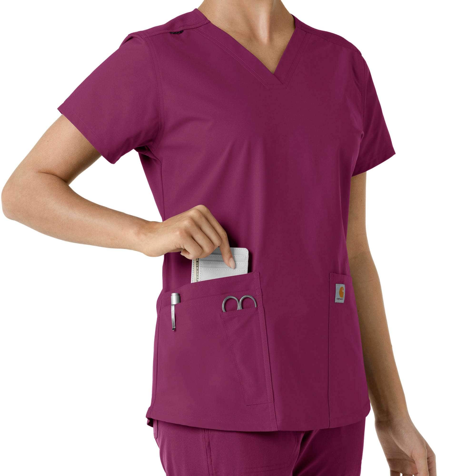 Women's force essentials v-neck knit panel scrub top