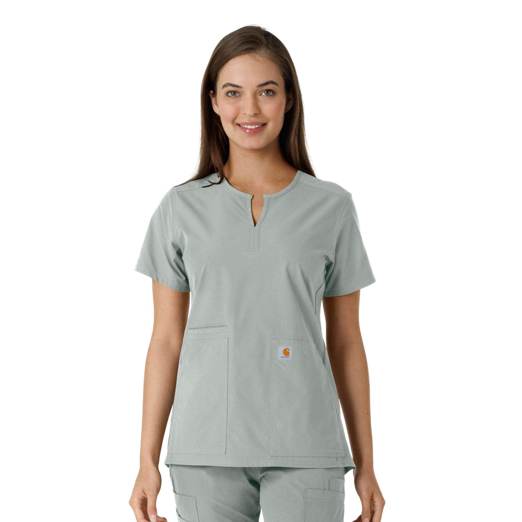 Women's force essentials notch neck tunic knit panel scrub top