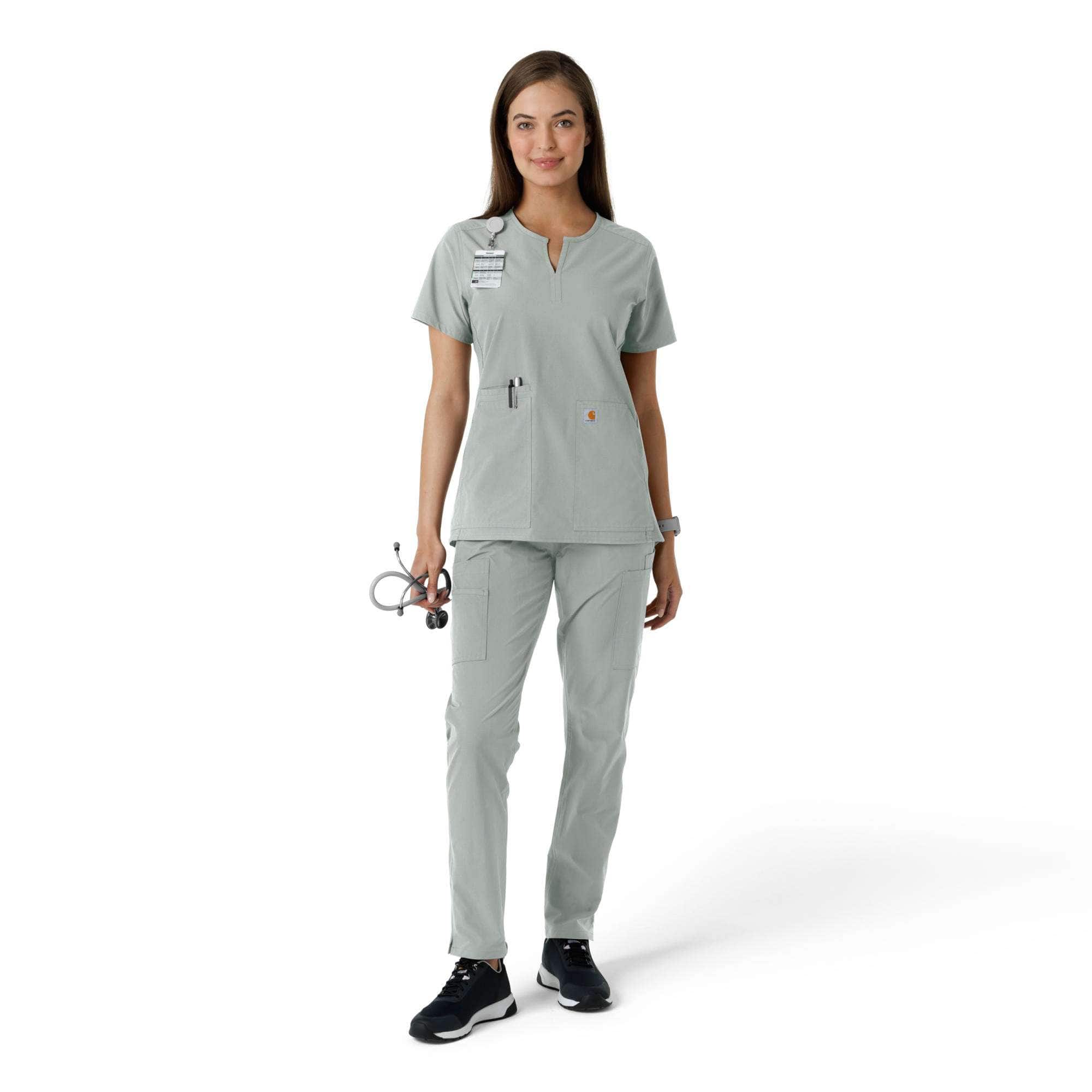 Women's force essentials notch neck tunic knit panel scrub top