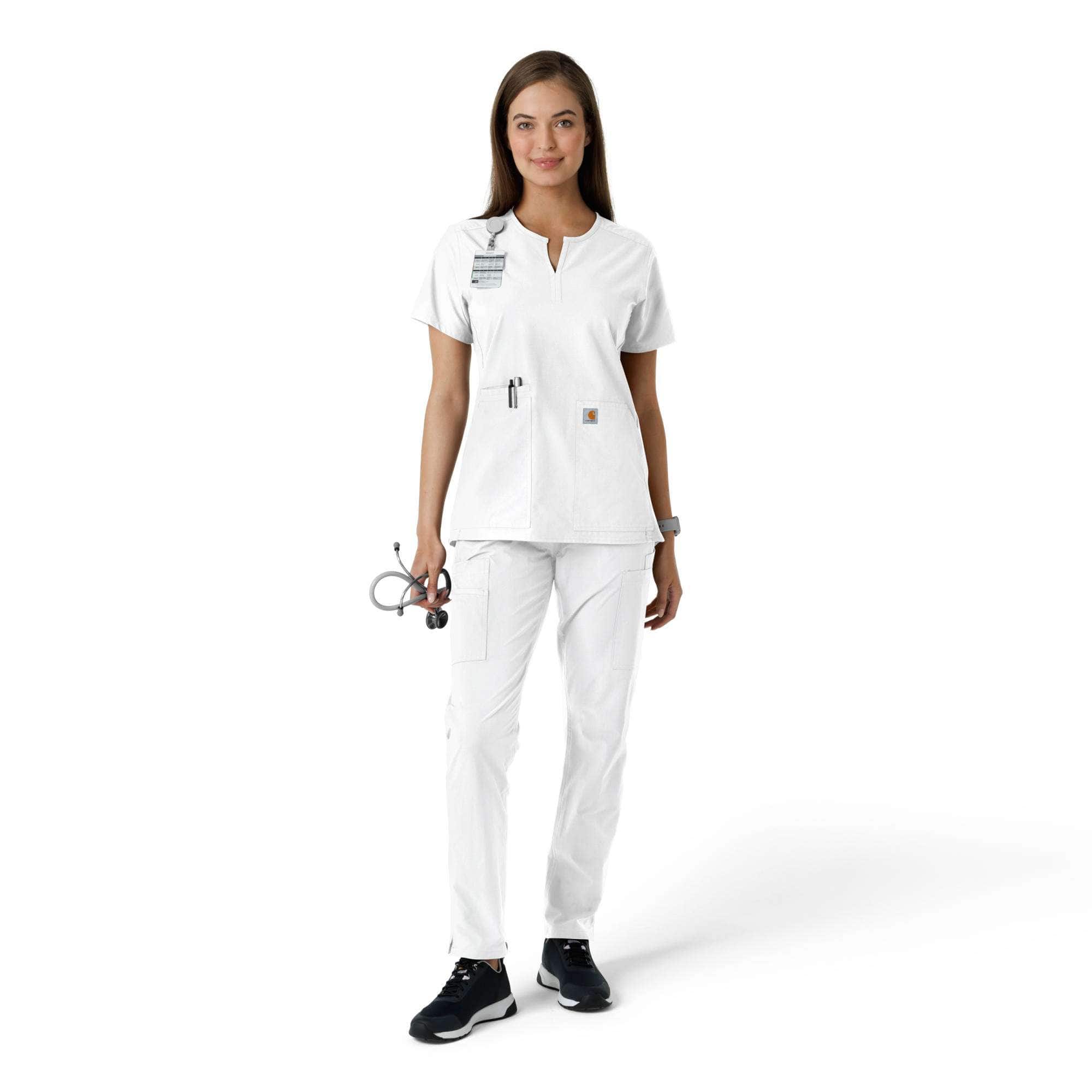 Women's force essentials notch neck tunic knit panel scrub top