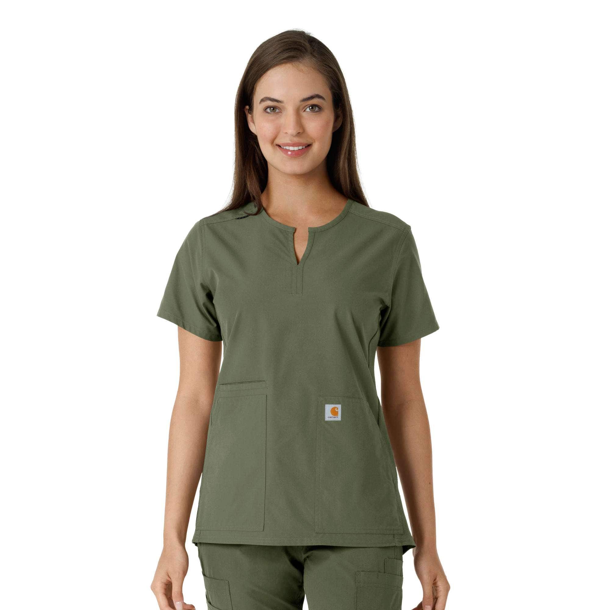 Women's force essentials notch neck tunic knit panel scrub top