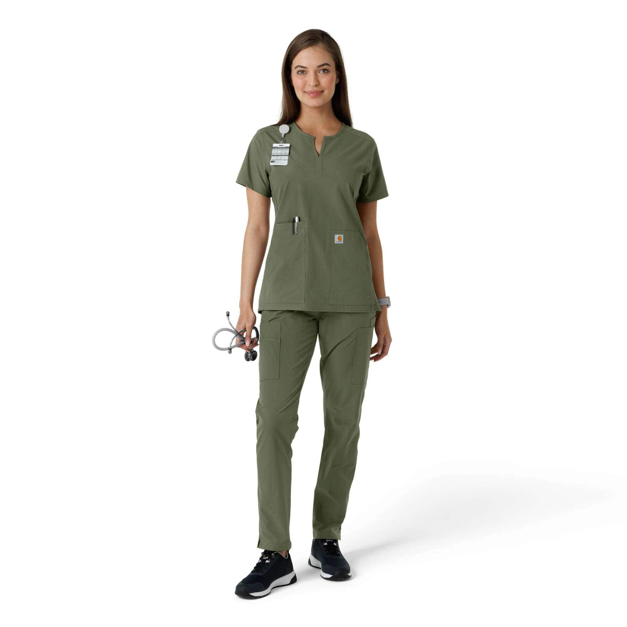 Women's force essentials notch neck tunic knit panel scrub top