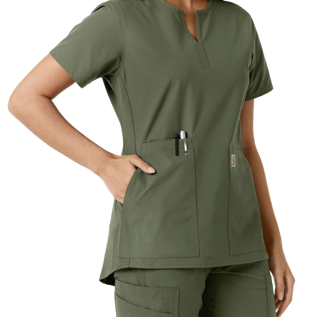Women's force essentials notch neck tunic knit panel scrub top