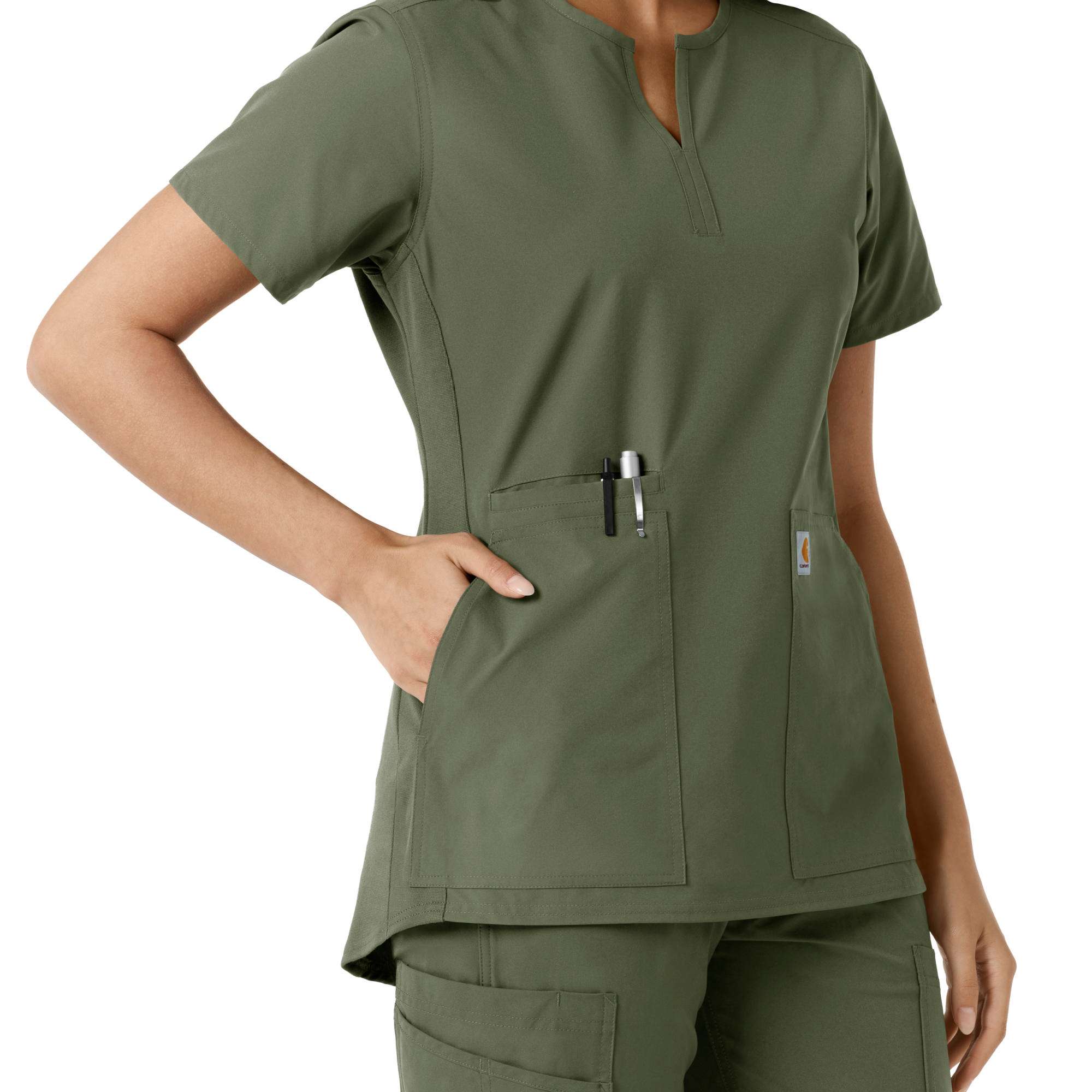 Women's force essentials notch neck tunic knit panel scrub top