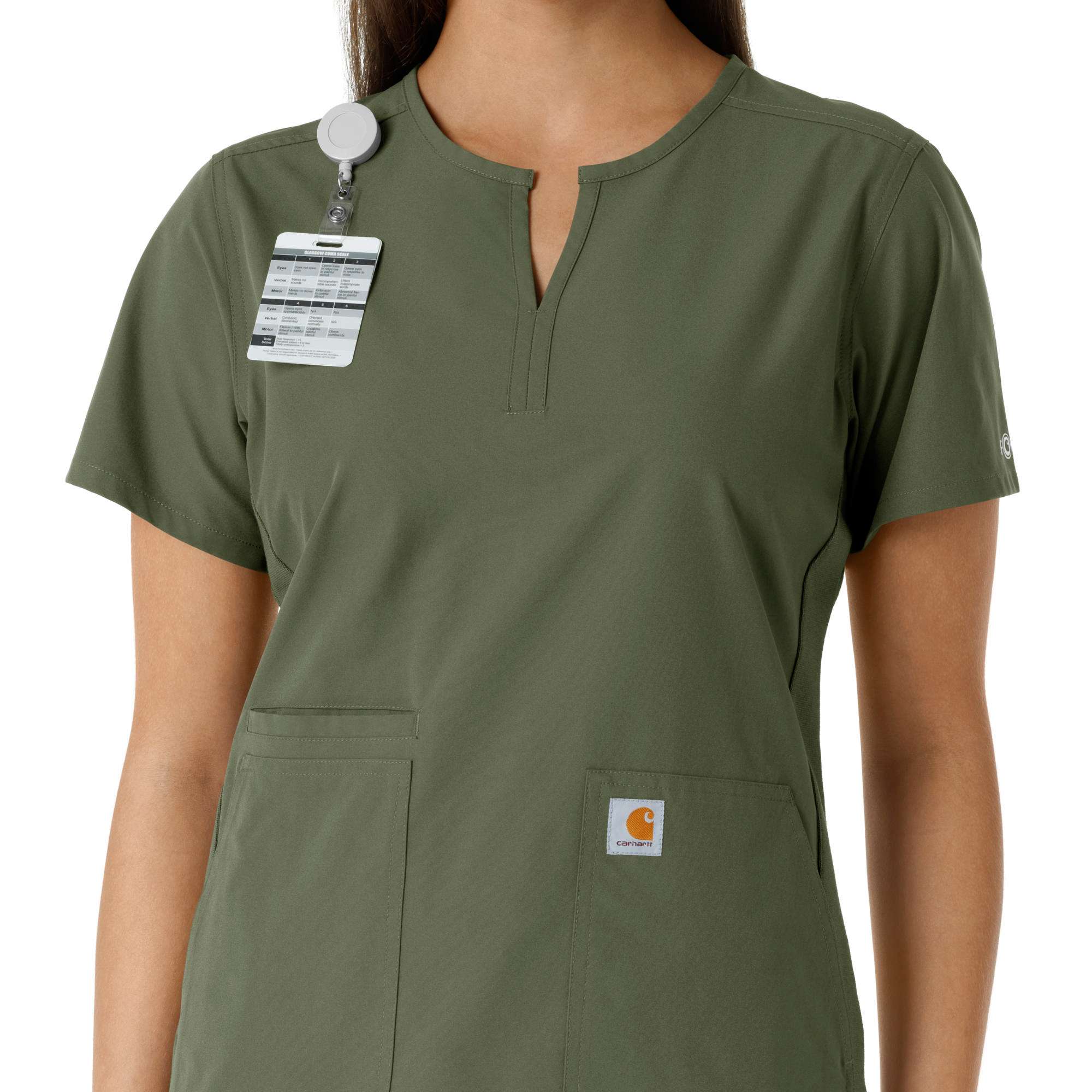 Women's force essentials notch neck tunic knit panel scrub top