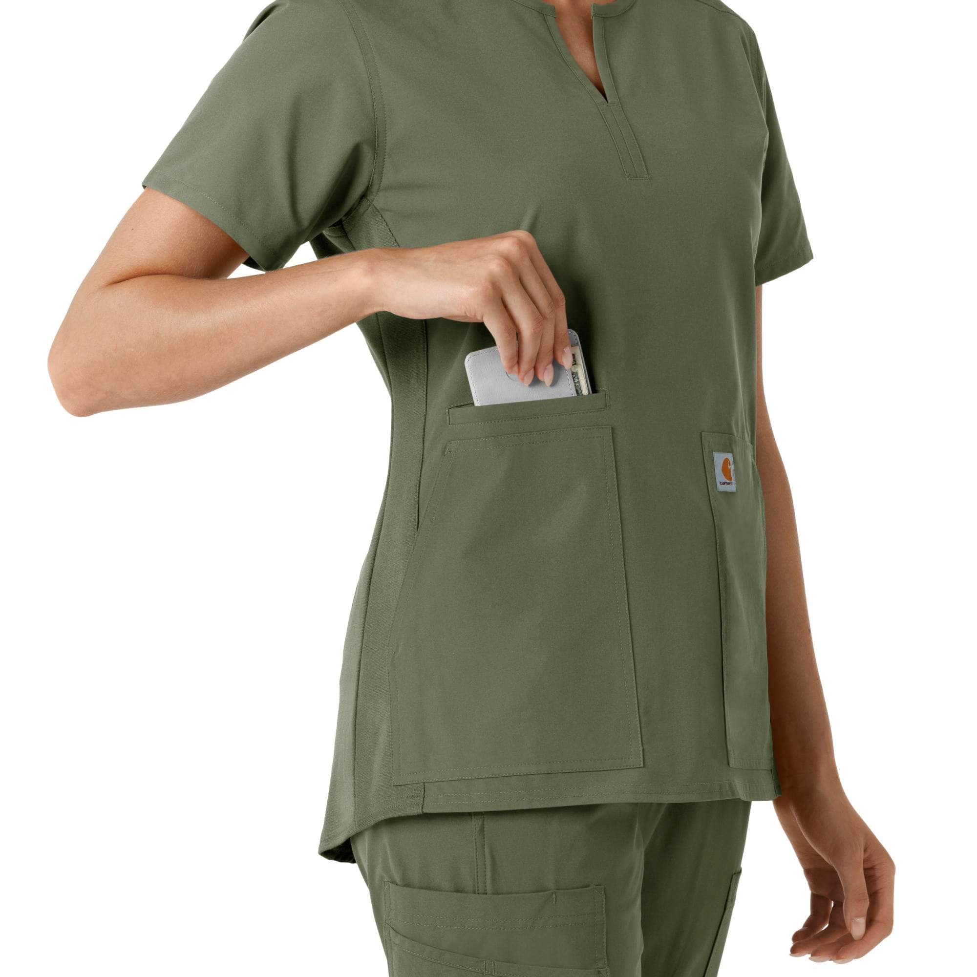 Women's force essentials notch neck tunic knit panel scrub top