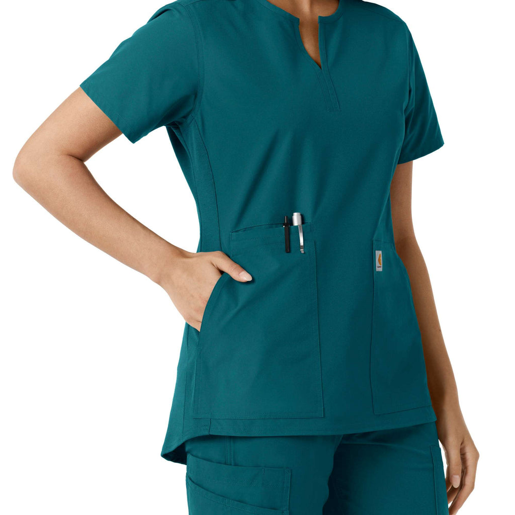 Women's force essentials notch neck tunic knit panel scrub top