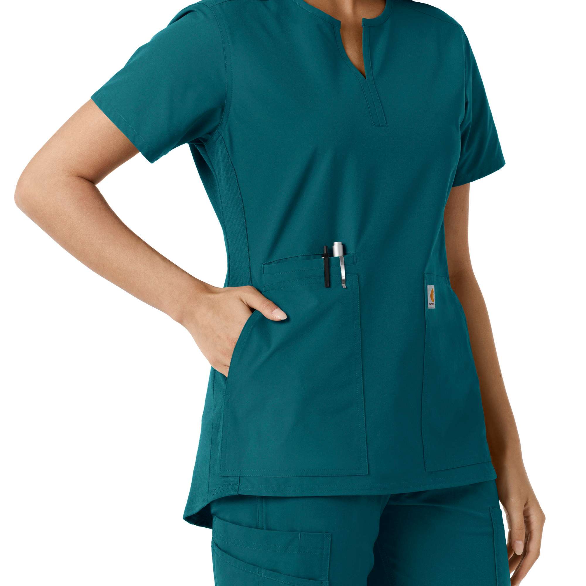 Women's force essentials notch neck tunic knit panel scrub top