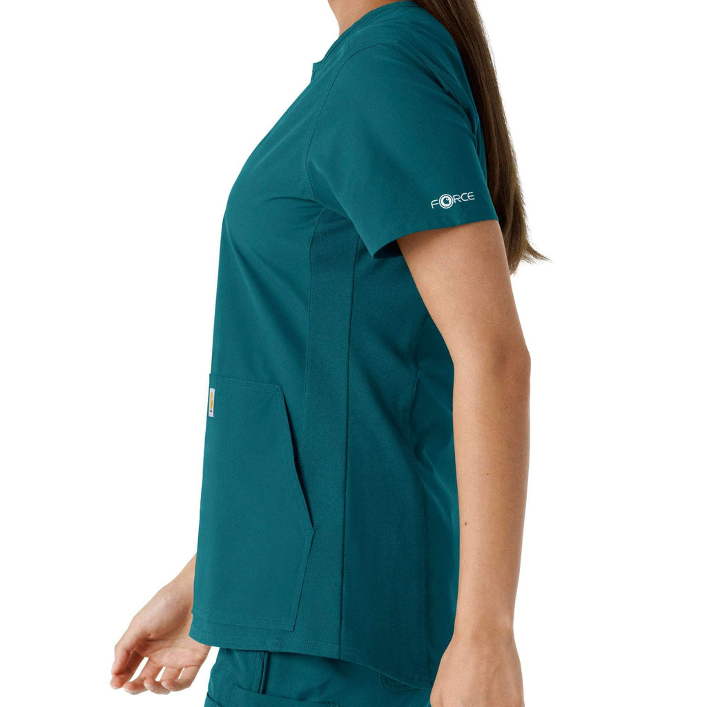 Women's force essentials notch neck tunic knit panel scrub top