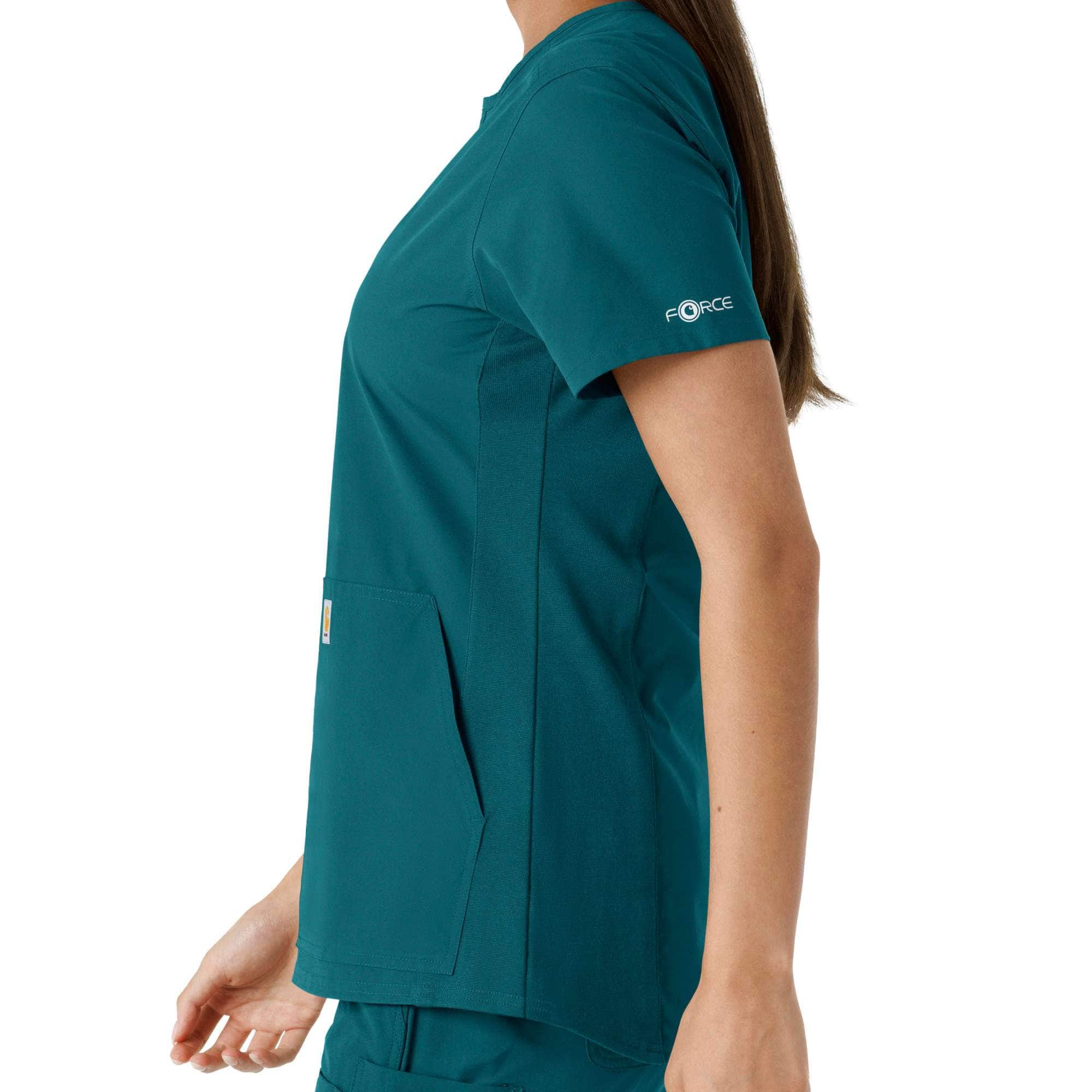 Women's force essentials notch neck tunic knit panel scrub top