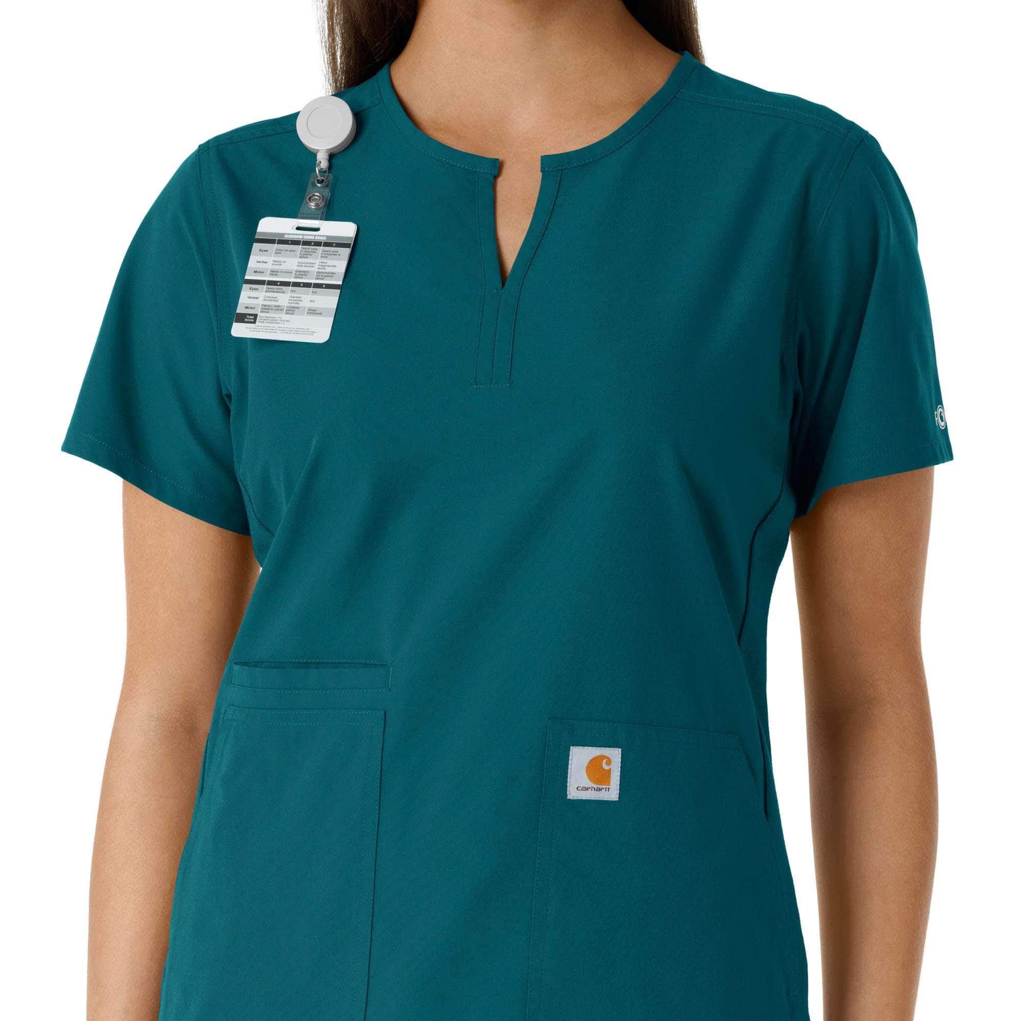 Women's force essentials notch neck tunic knit panel scrub top