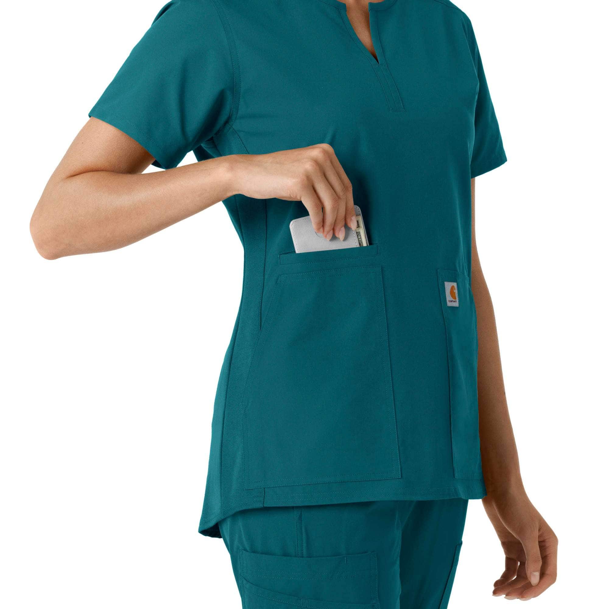 Women's force essentials notch neck tunic knit panel scrub top