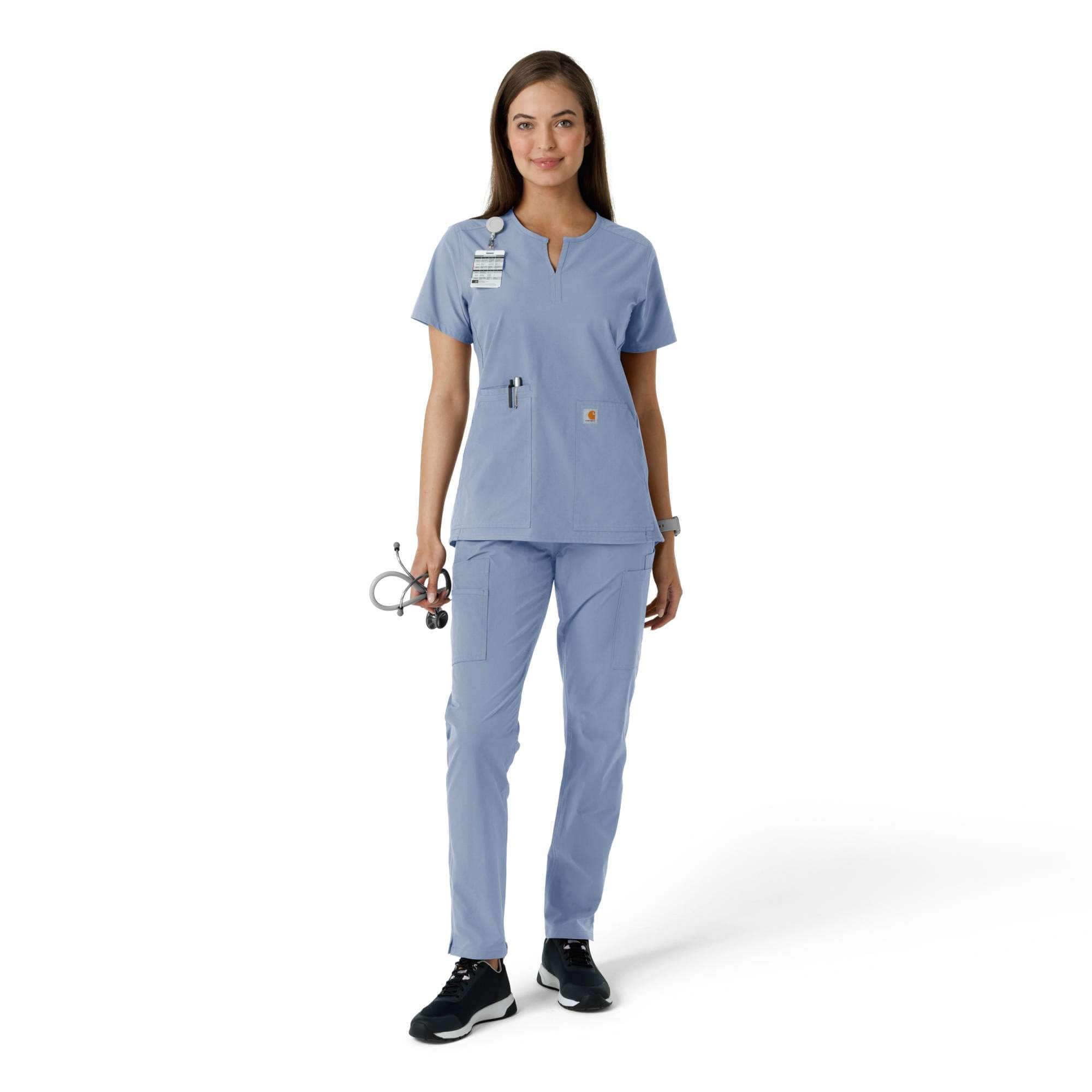 Women's force essentials notch neck tunic knit panel scrub top