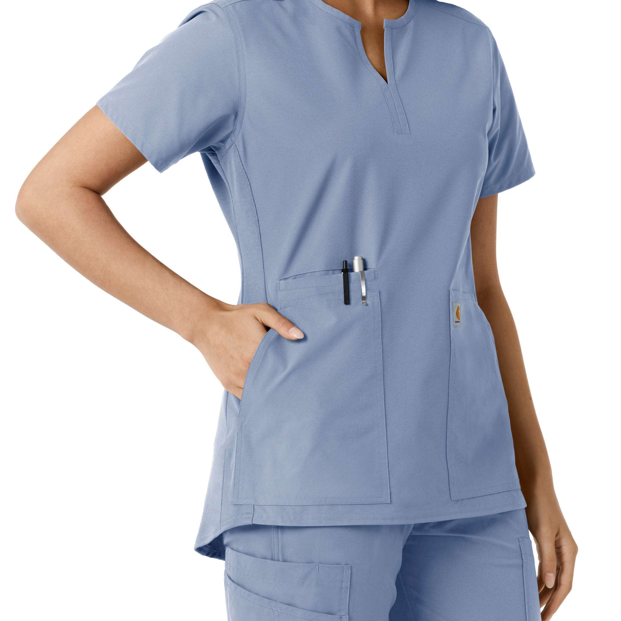 Women's force essentials notch neck tunic knit panel scrub top