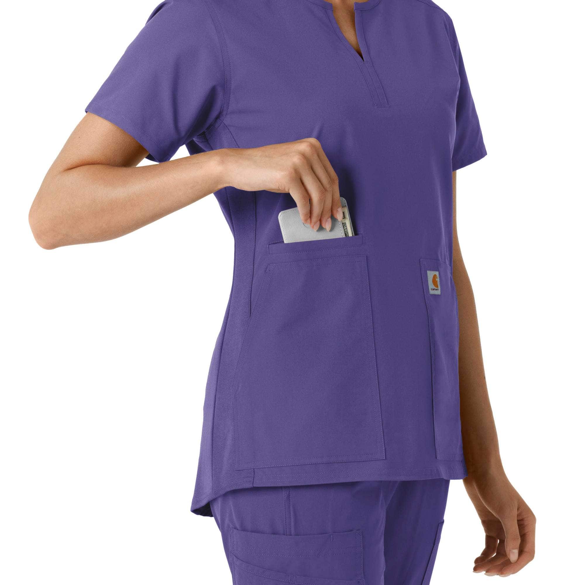 Women's force essentials notch neck tunic knit panel scrub top