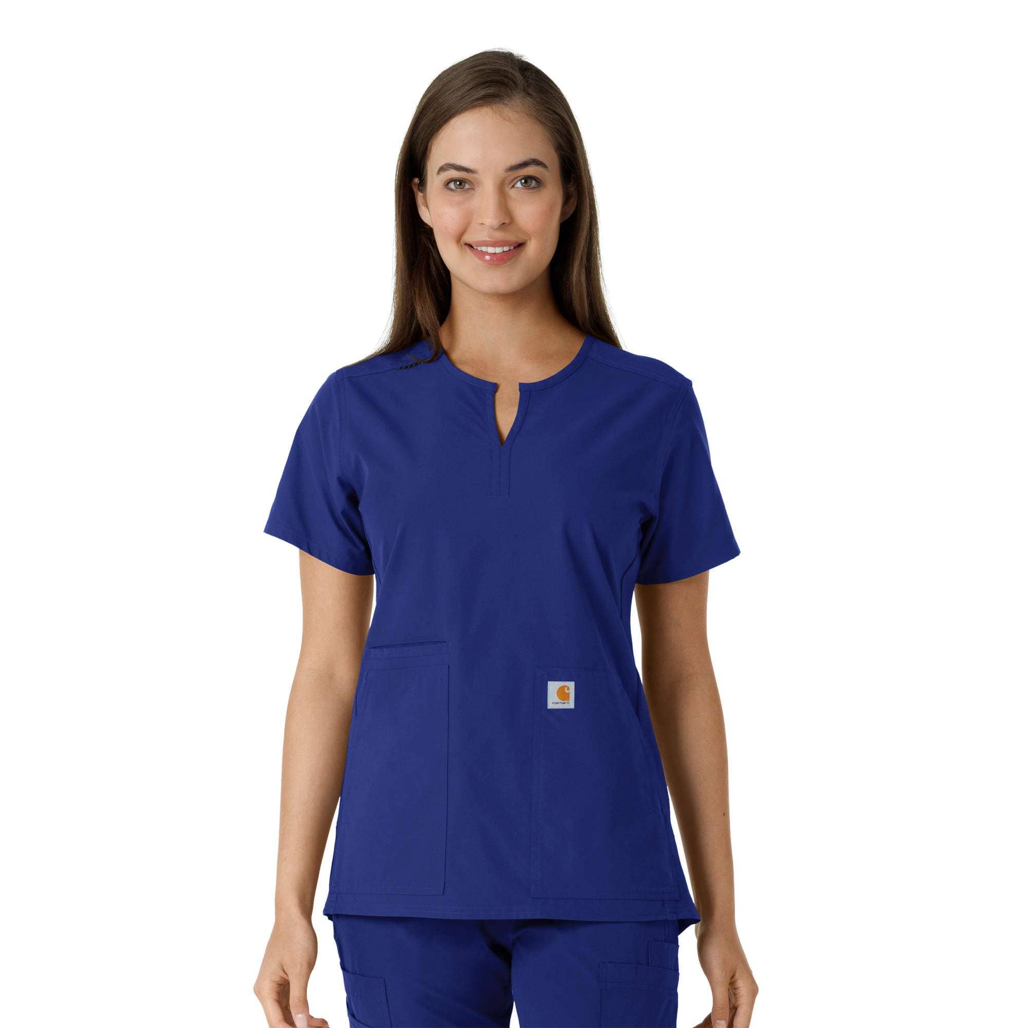 Women's force essentials notch neck tunic knit panel scrub top