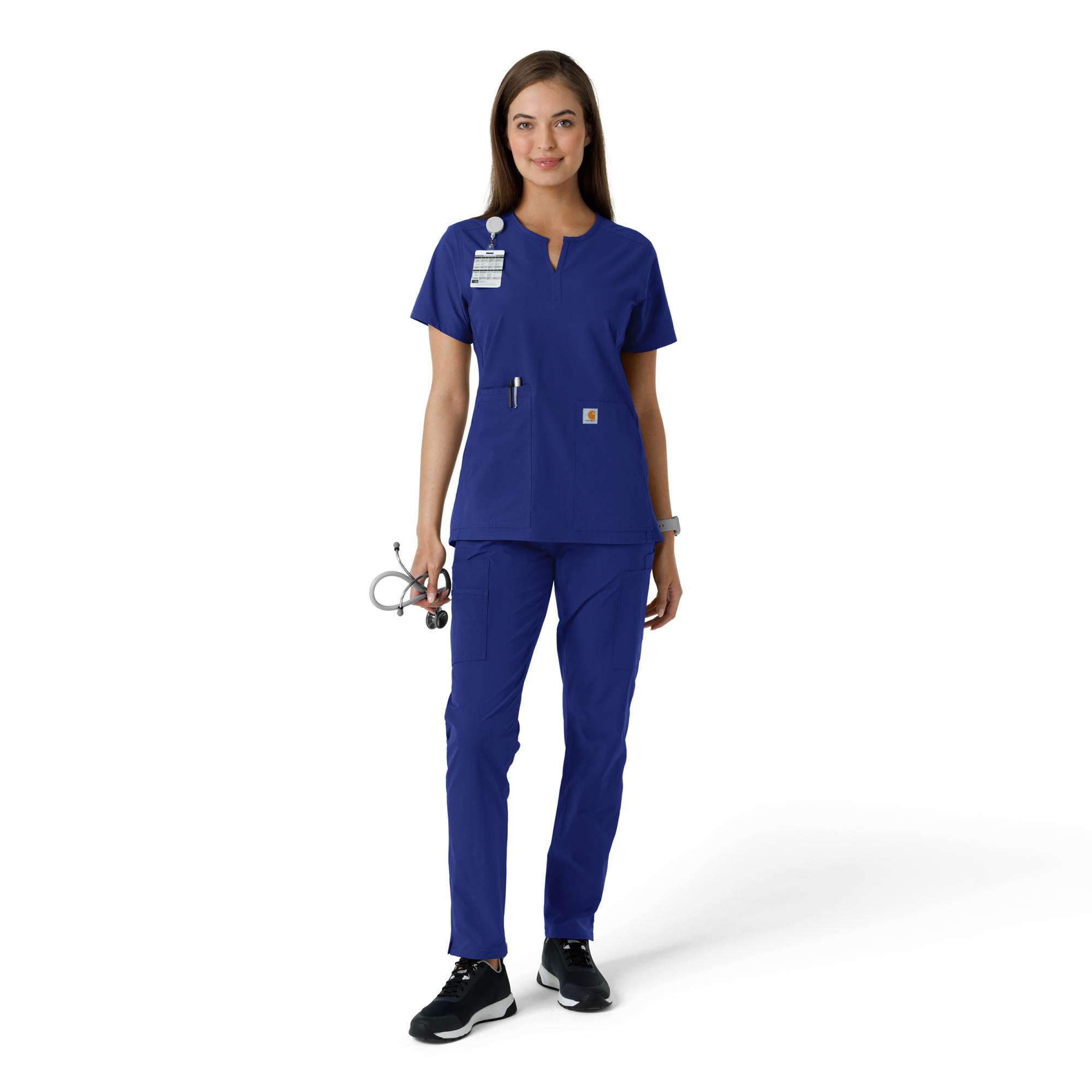 Women's force essentials notch neck tunic knit panel scrub top