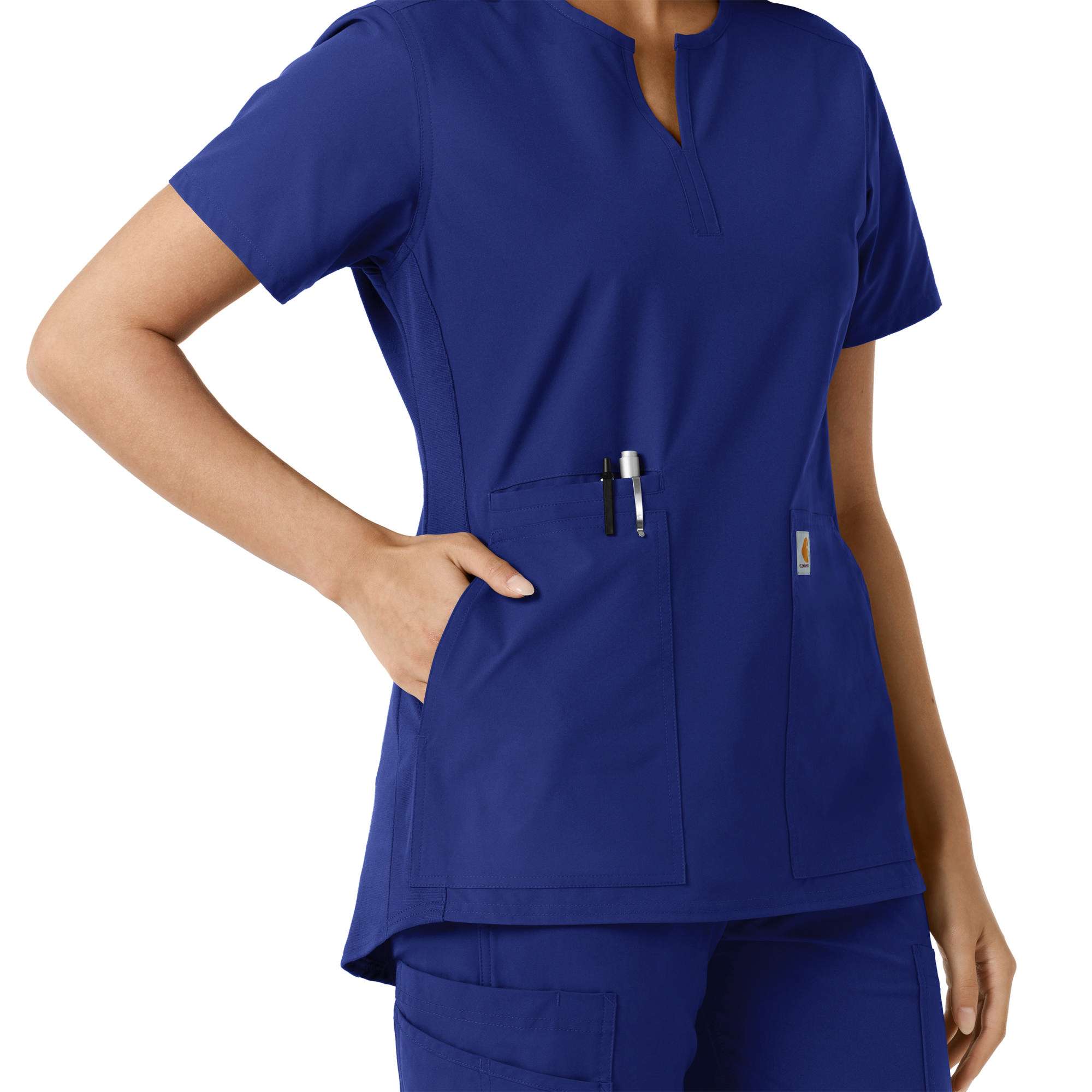 Women's force essentials notch neck tunic knit panel scrub top