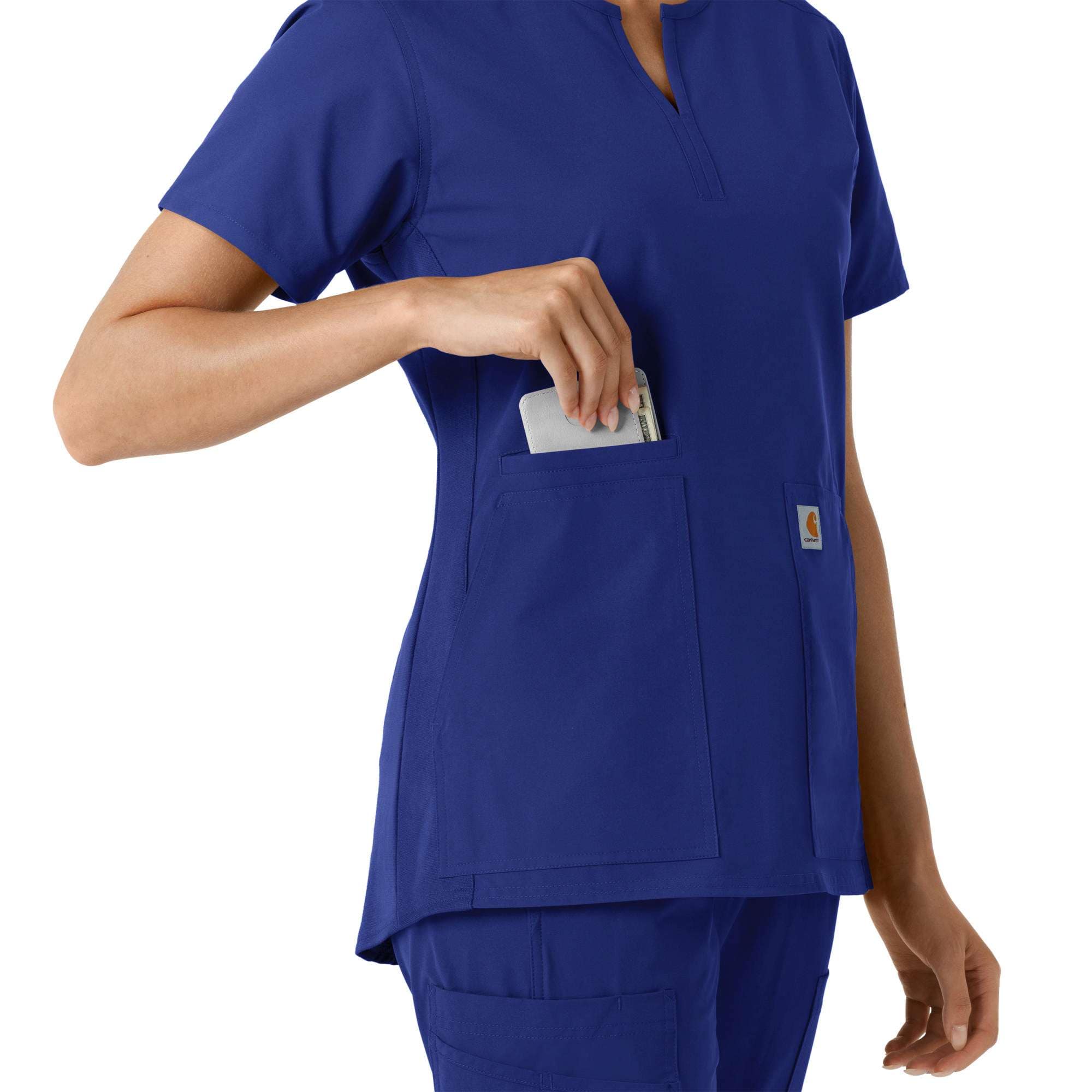 Women's force essentials notch neck tunic knit panel scrub top